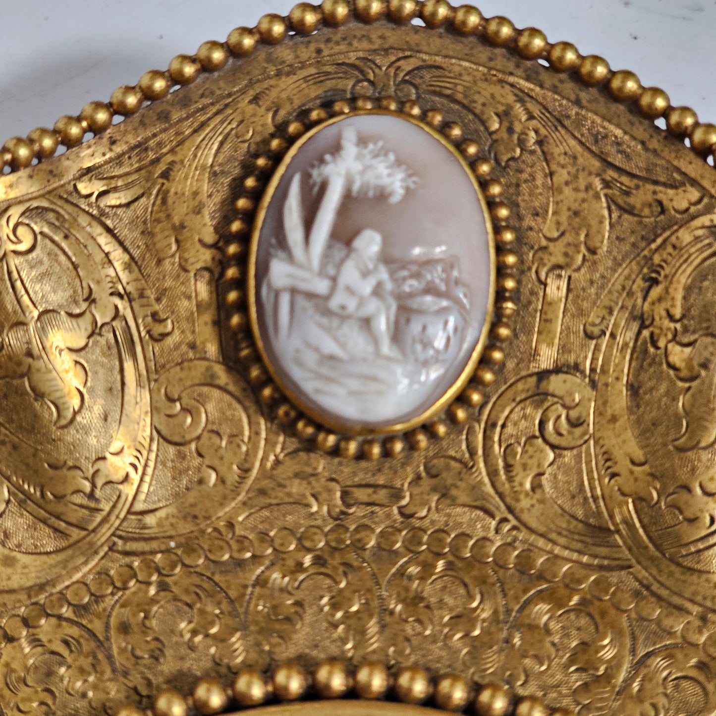 Striking 19thc Sevres Mounted Gilt Brass Dish Surrounded by Antique Cameos - Lee Sherman Antiques