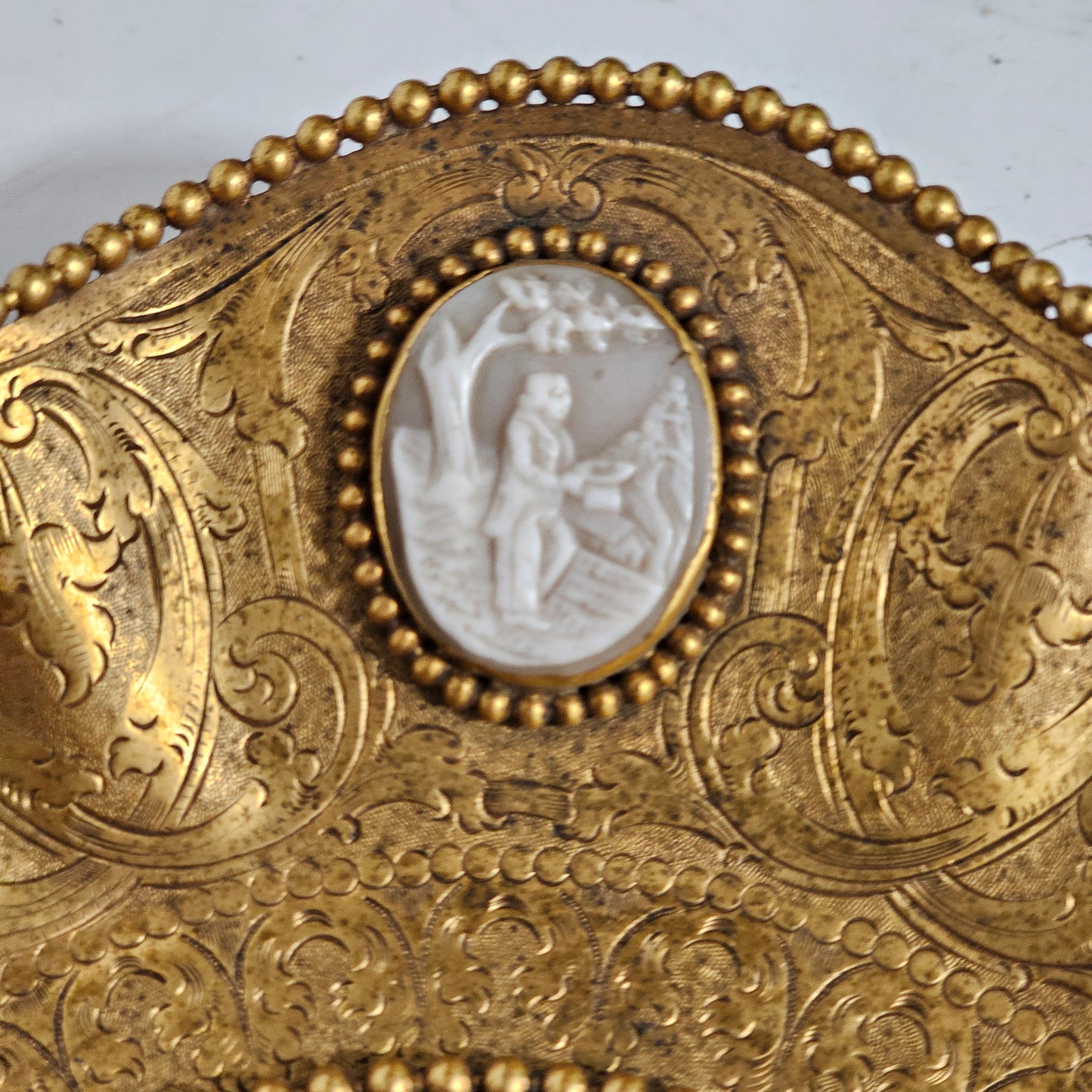 Striking 19thc Sevres Mounted Gilt Brass Dish Surrounded by Antique Cameos - Lee Sherman Antiques