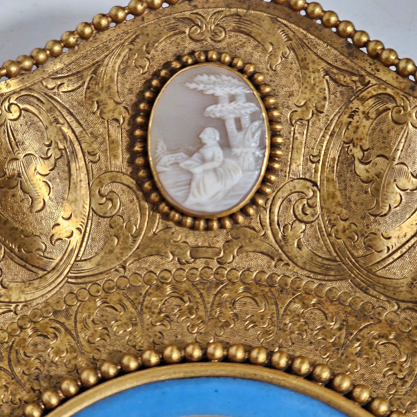 Striking 19thc Sevres Mounted Gilt Brass Dish Surrounded by Antique Cameos - Lee Sherman Antiques