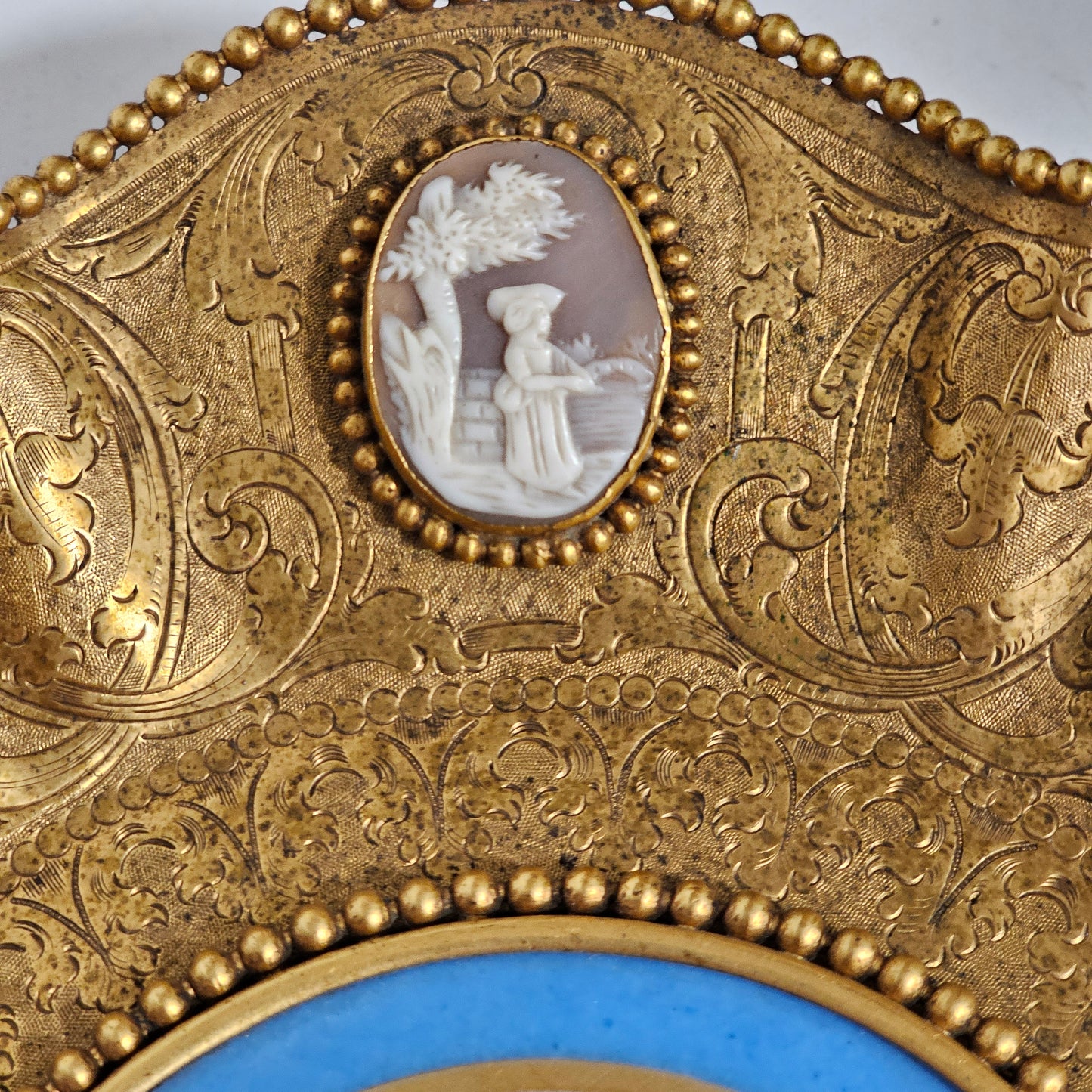 Striking 19thc Sevres Mounted Gilt Brass Dish Surrounded by Antique Cameos - Lee Sherman Antiques
