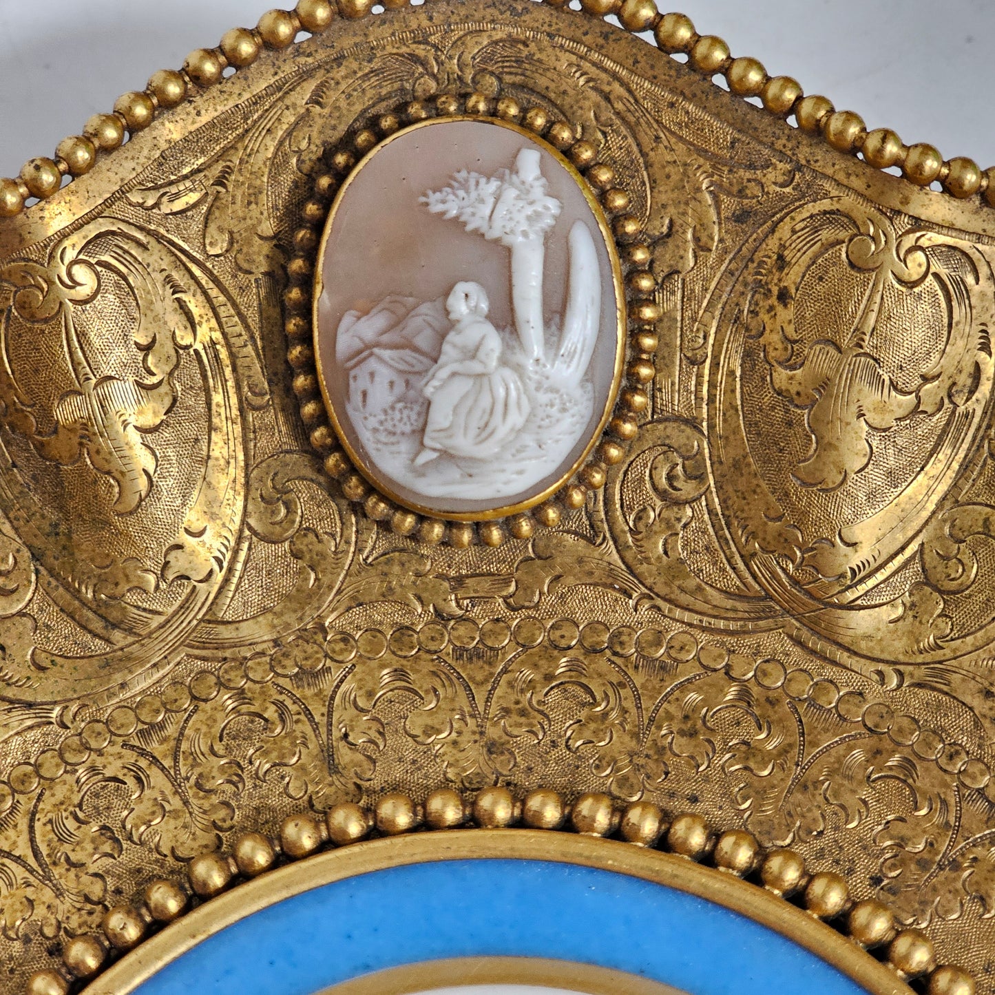 Striking 19thc Sevres Mounted Gilt Brass Dish Surrounded by Antique Cameos - Lee Sherman Antiques