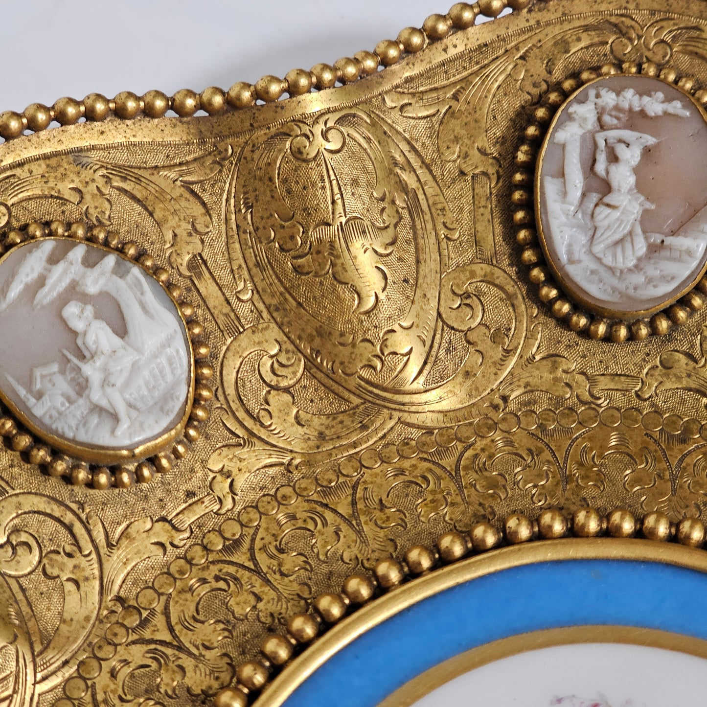 Striking 19thc Sevres Mounted Gilt Brass Dish Surrounded by Antique Cameos - Lee Sherman Antiques
