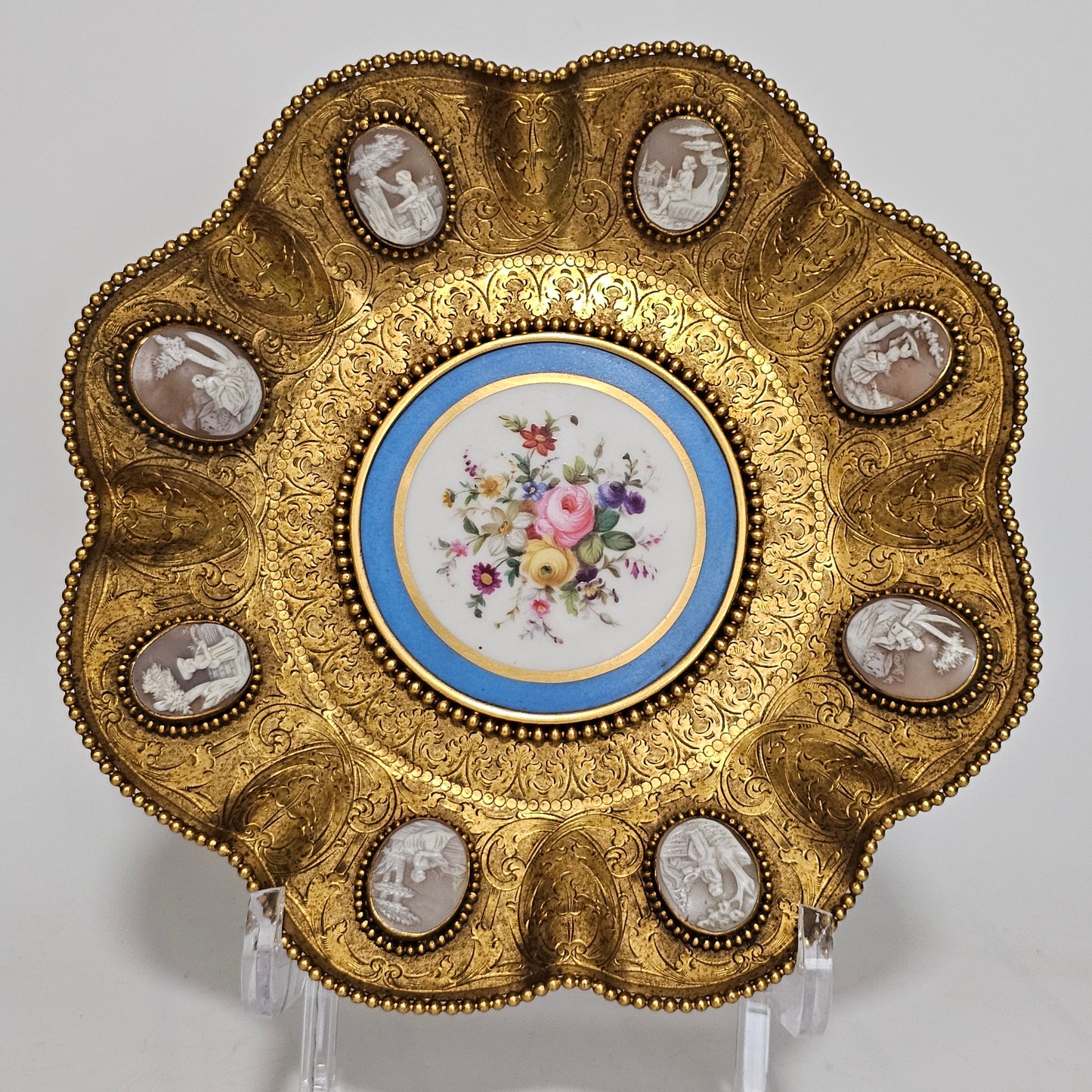 Striking 19thc Sevres Mounted Gilt Brass Dish Surrounded by Antique Cameos - Lee Sherman Antiques