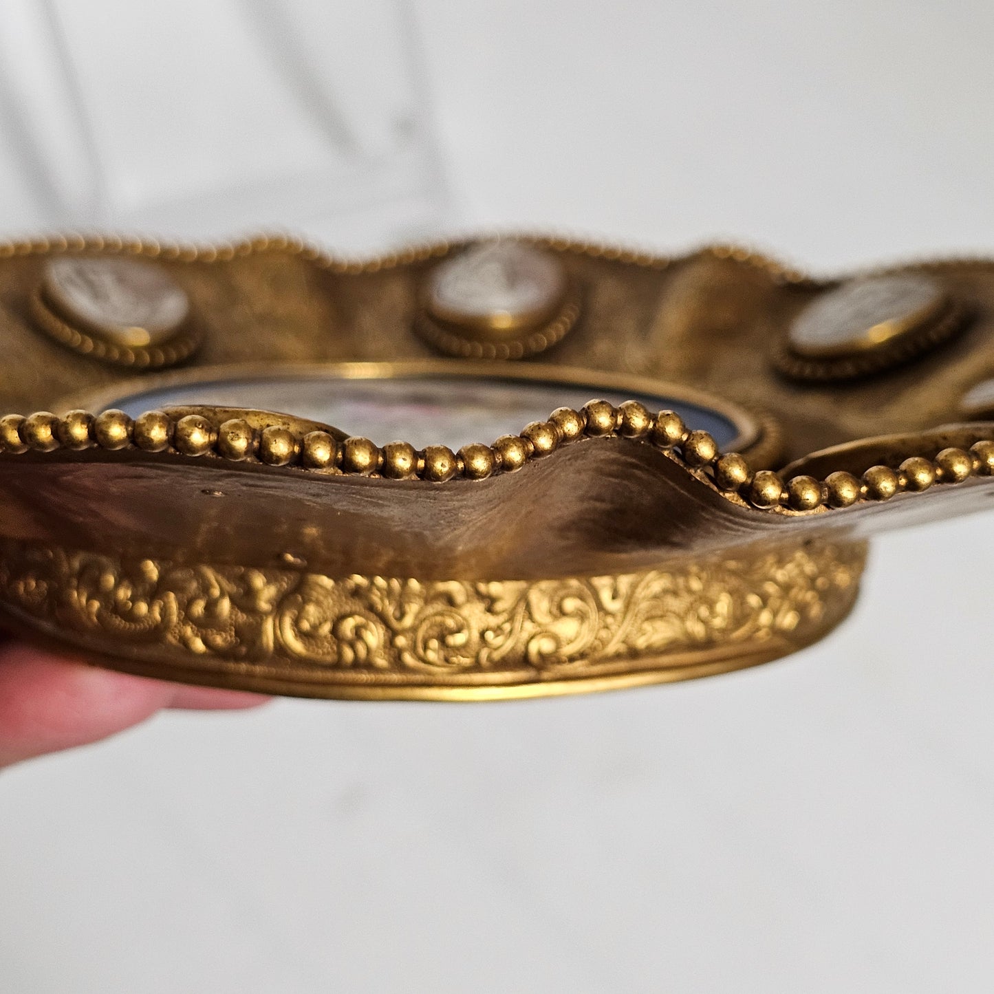 Striking 19thc Sevres Mounted Gilt Brass Dish Surrounded by Antique Cameos - Lee Sherman Antiques