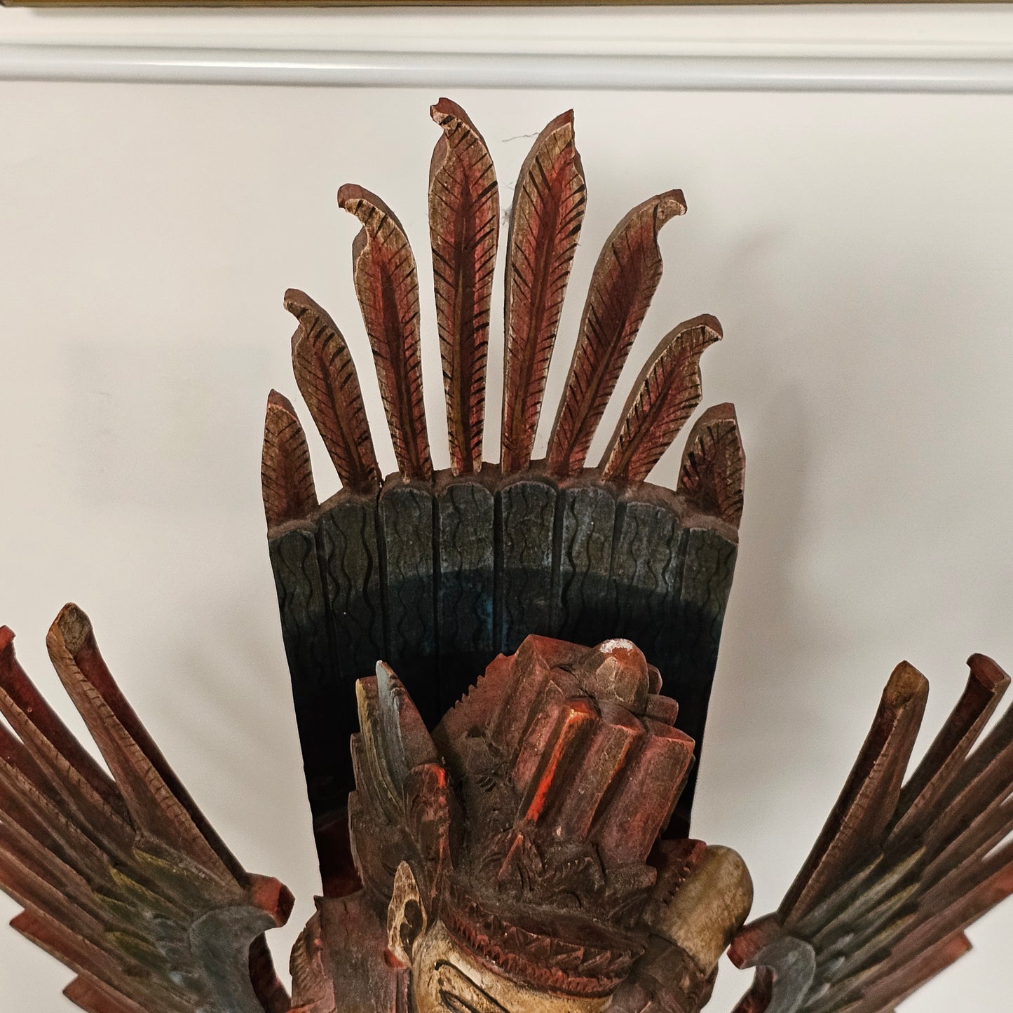 A Large, 75cm, Antique Carved & Painted Wooden Statue Of Vishnu Riding Garuda c1900