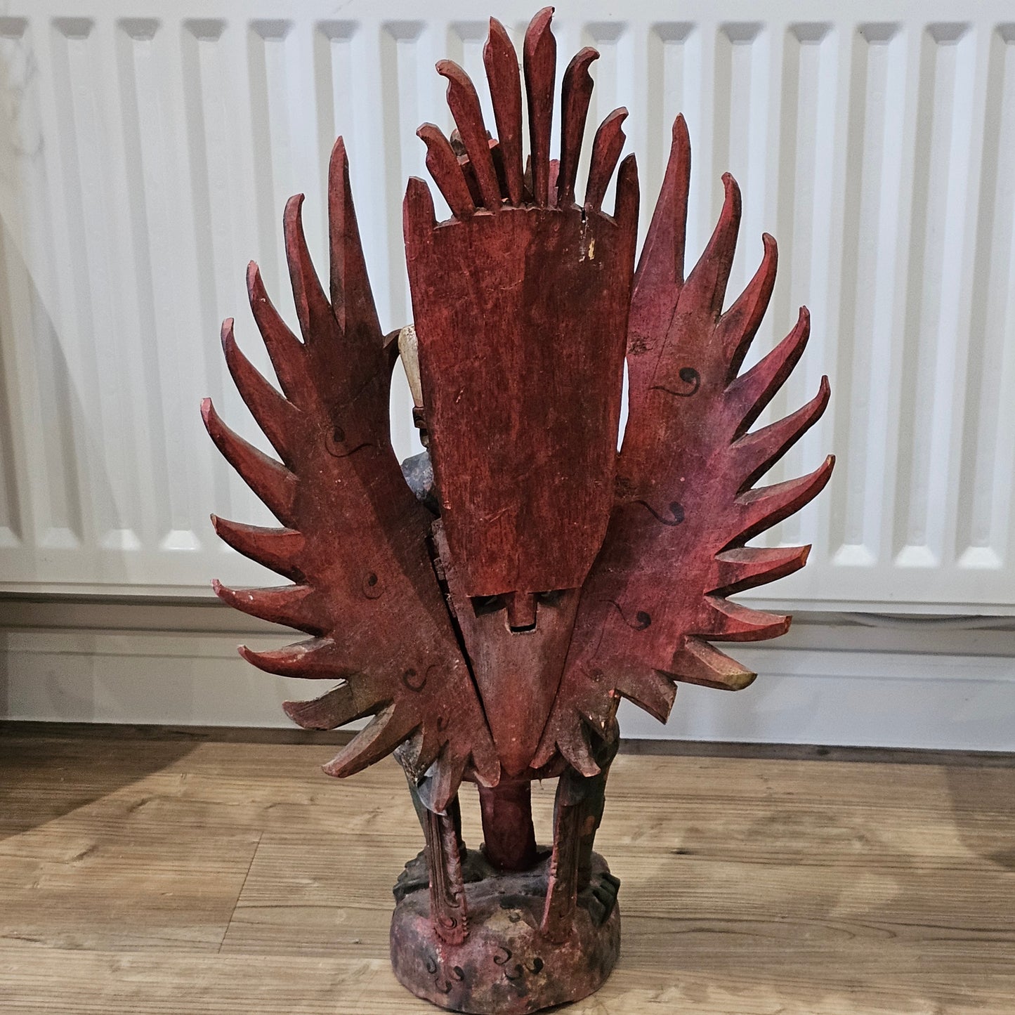 A Large, 75cm, Antique Carved & Painted Wooden Statue Of Vishnu Riding Garuda c1900