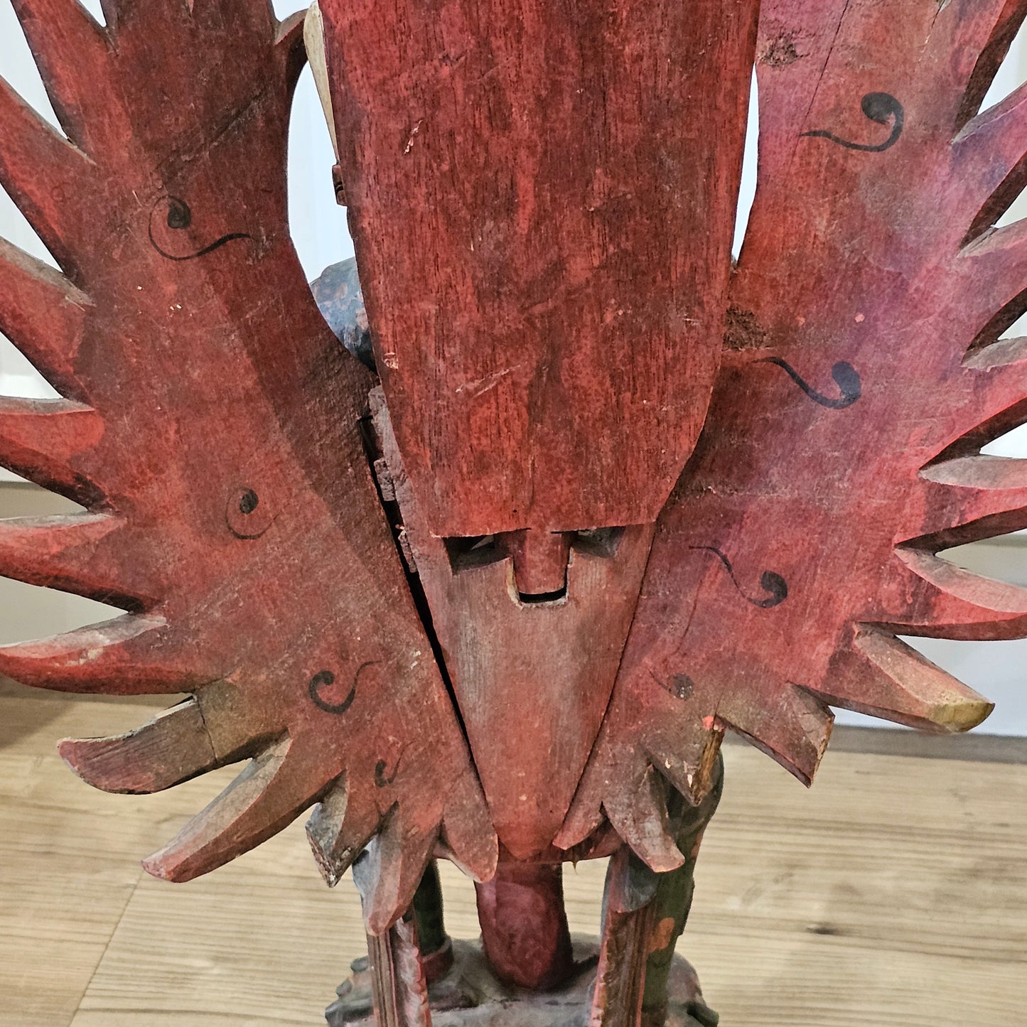 A Large, 75cm, Antique Carved & Painted Wooden Statue Of Vishnu Riding Garuda c1900