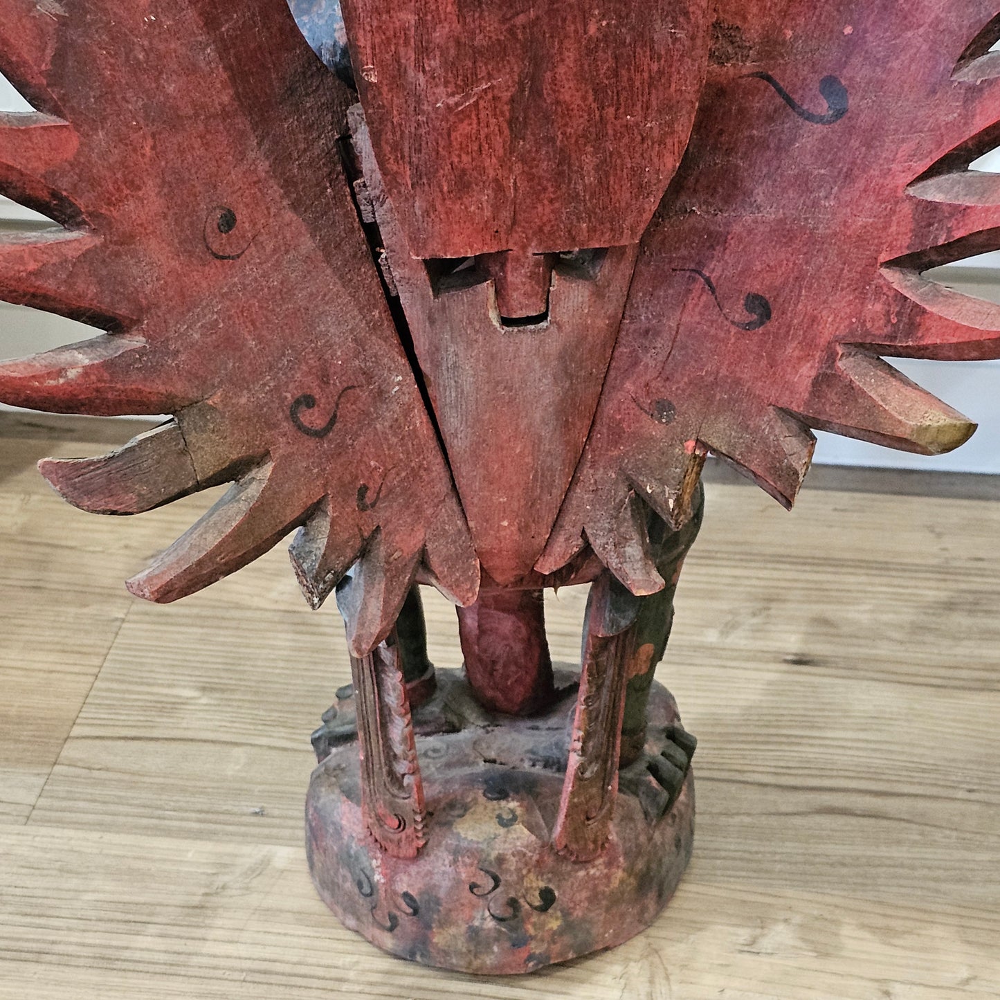 A Large, 75cm, Antique Carved & Painted Wooden Statue Of Vishnu Riding Garuda c1900