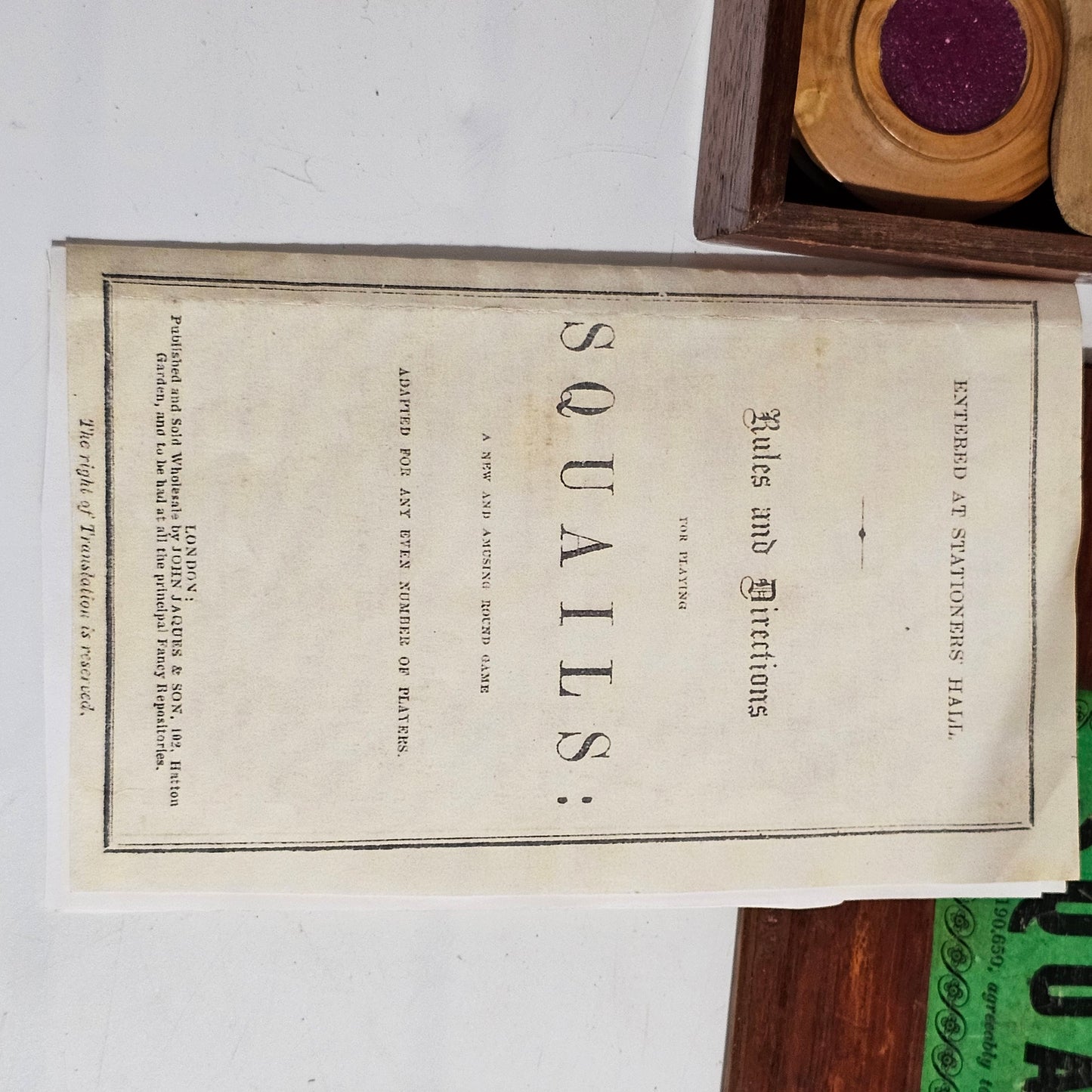 An Unusual Table Game of Squails by Jaques