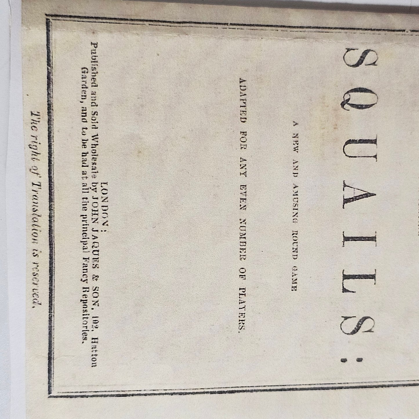An Unusual Table Game of Squails by Jaques