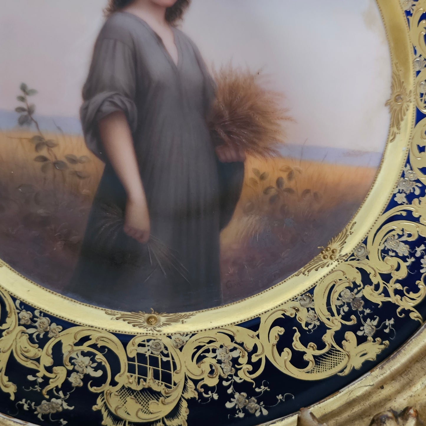 Fabulous 19th Century Vienna Signed Porcelain Plate “Ruth” in a Magnificent 54cm Florentine Frame