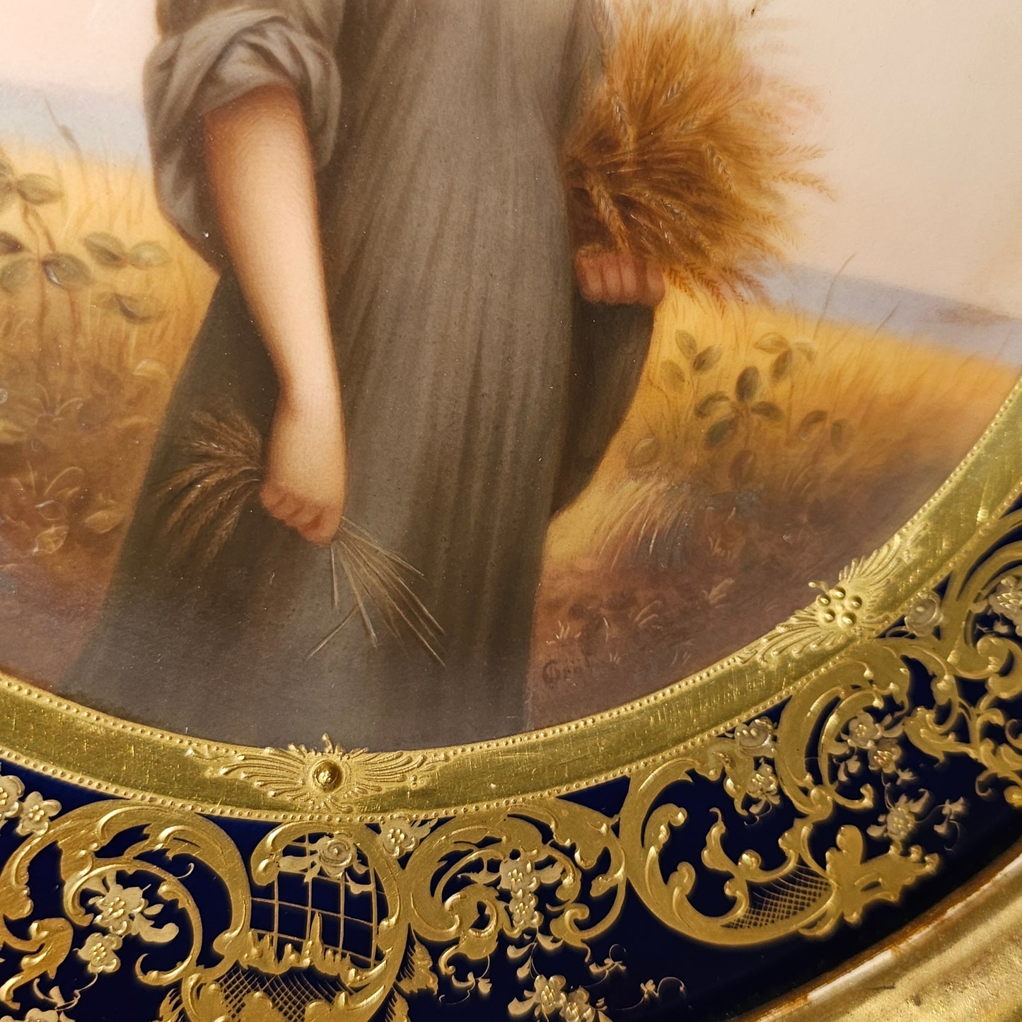 Fabulous 19th Century Vienna Signed Porcelain Plate “Ruth” in a Magnificent 54cm Florentine Frame