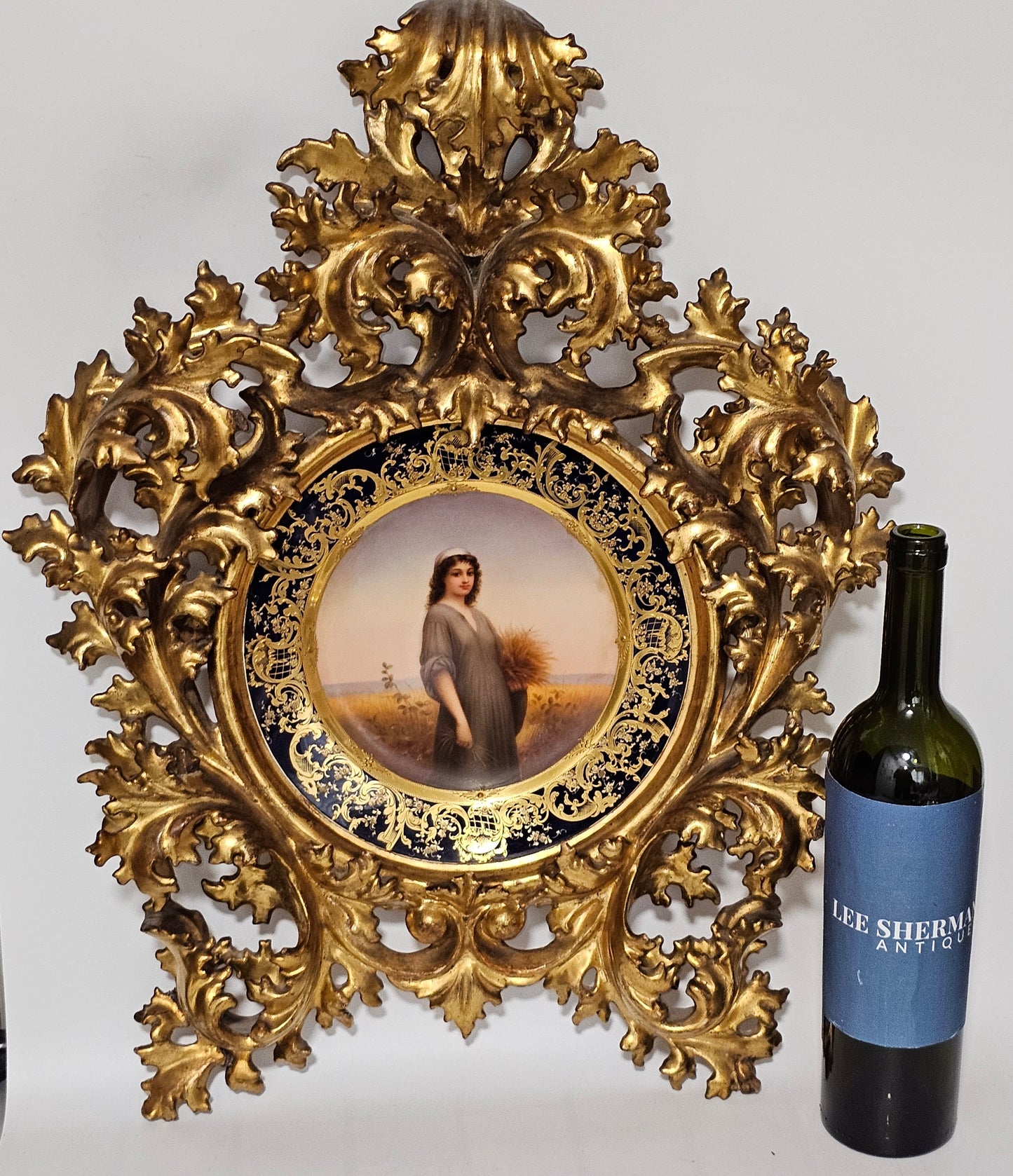 Fabulous 19th Century Vienna Signed Porcelain Plate “Ruth” in a Magnificent 54cm Florentine Frame