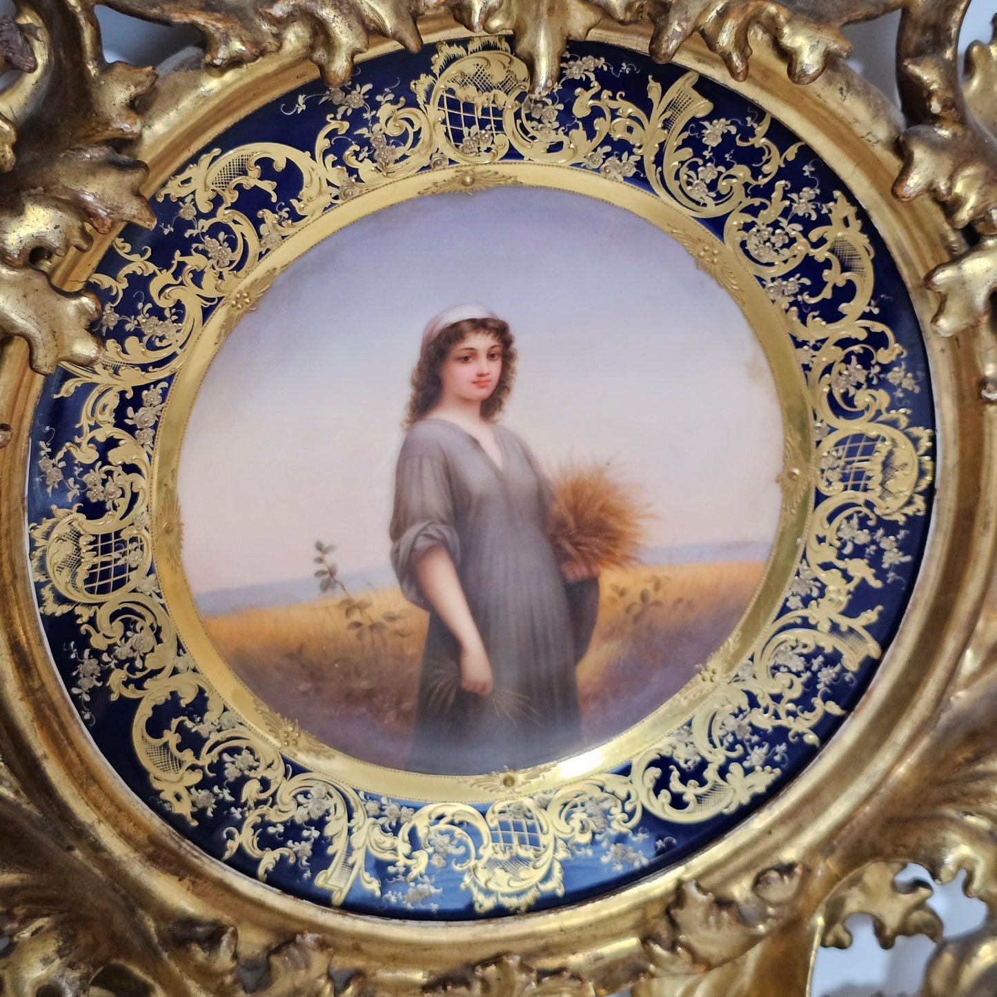 Fabulous 19th Century Vienna Signed Porcelain Plate “Ruth” in a Magnificent 54cm Florentine Frame