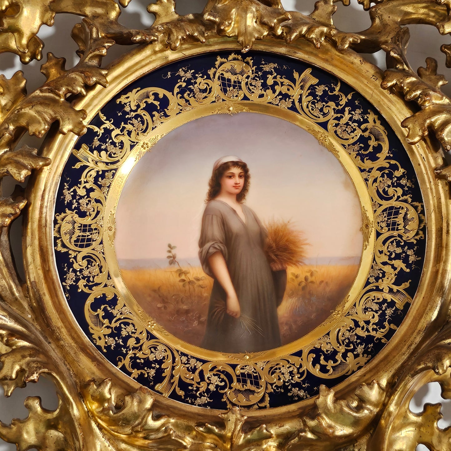 Fabulous 19th Century Vienna Signed Porcelain Plate “Ruth” in a Magnificent 54cm Florentine Frame