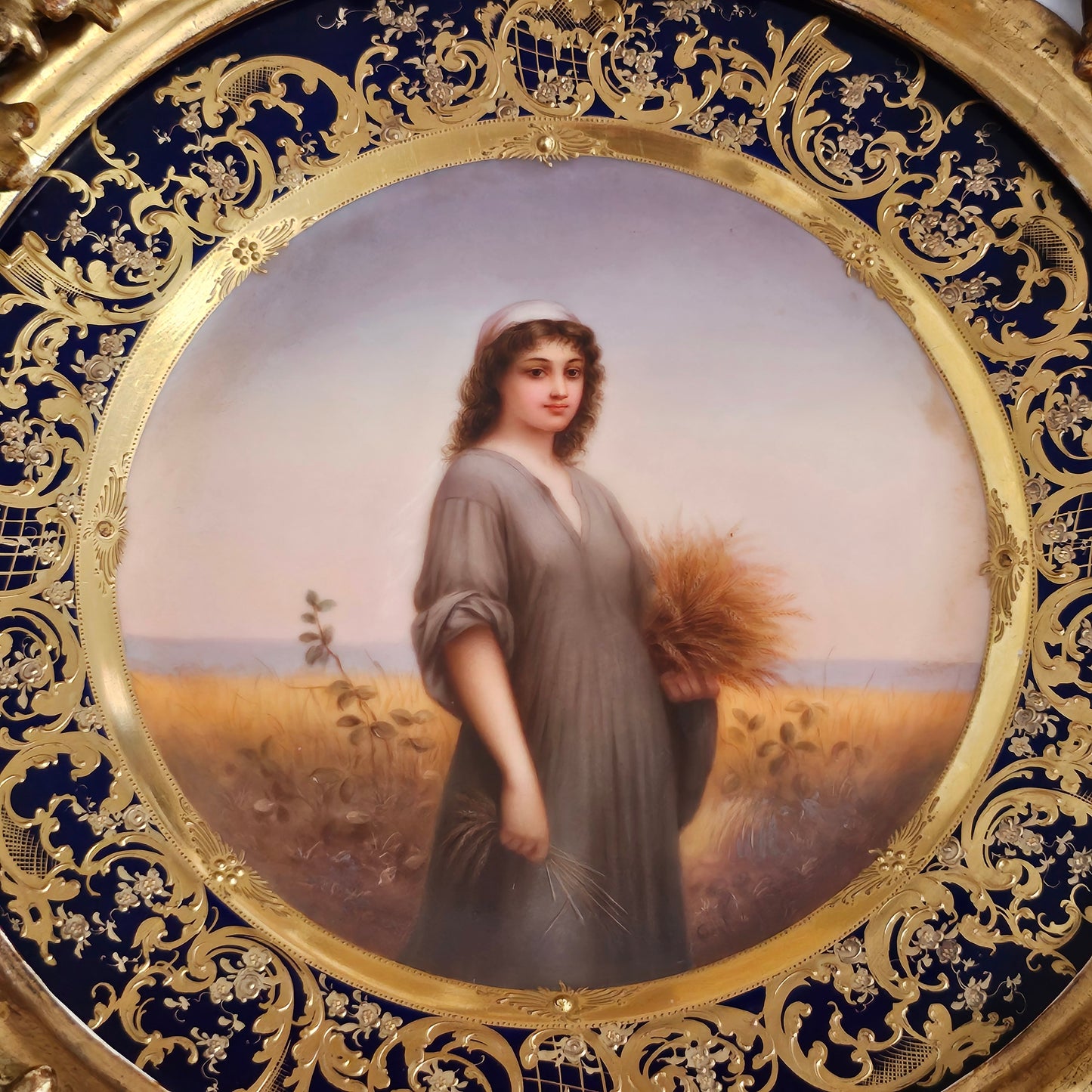 Fabulous 19th Century Vienna Signed Porcelain Plate “Ruth” in a Magnificent 54cm Florentine Frame