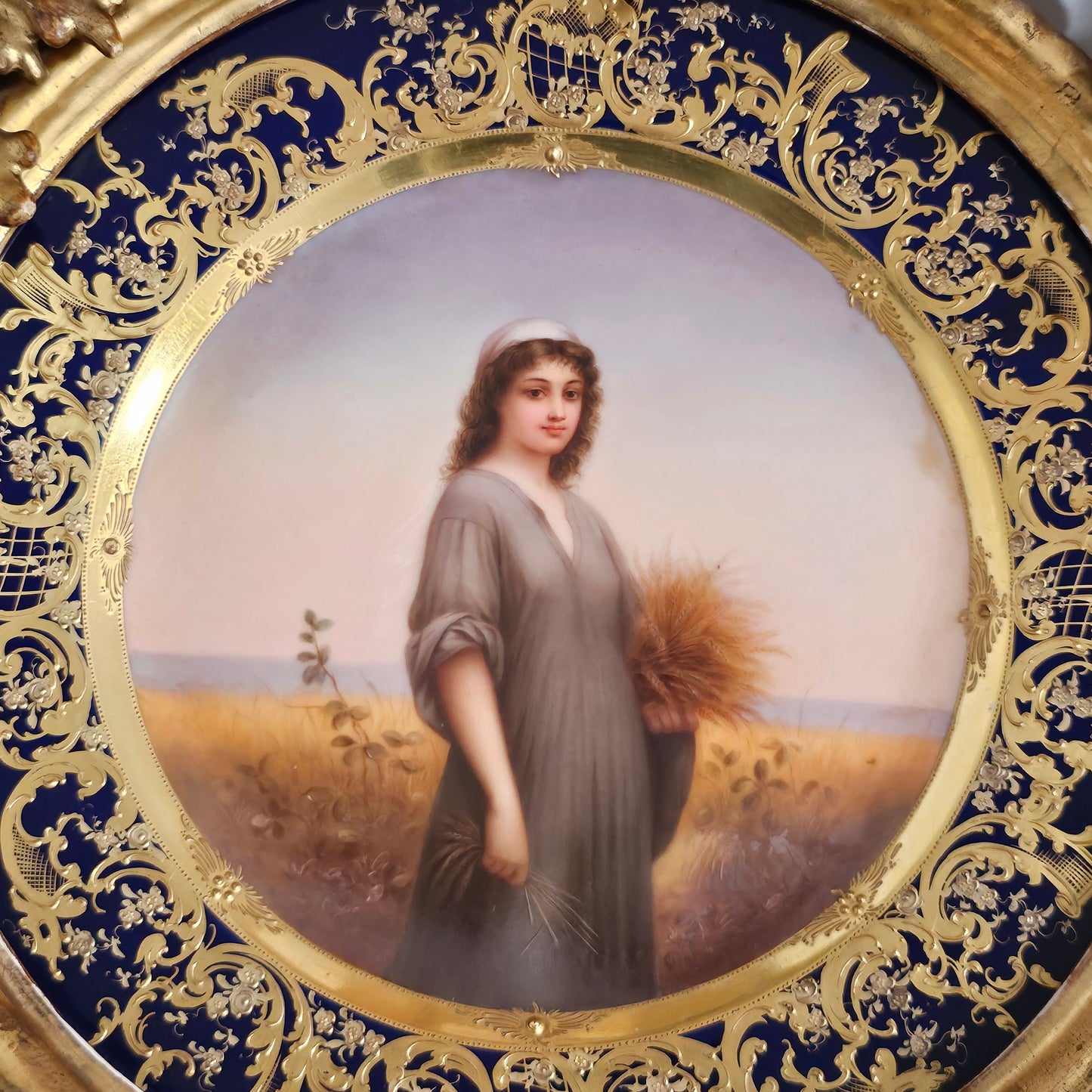 Fabulous 19th Century Vienna Signed Porcelain Plate “Ruth” in a Magnificent 54cm Florentine Frame