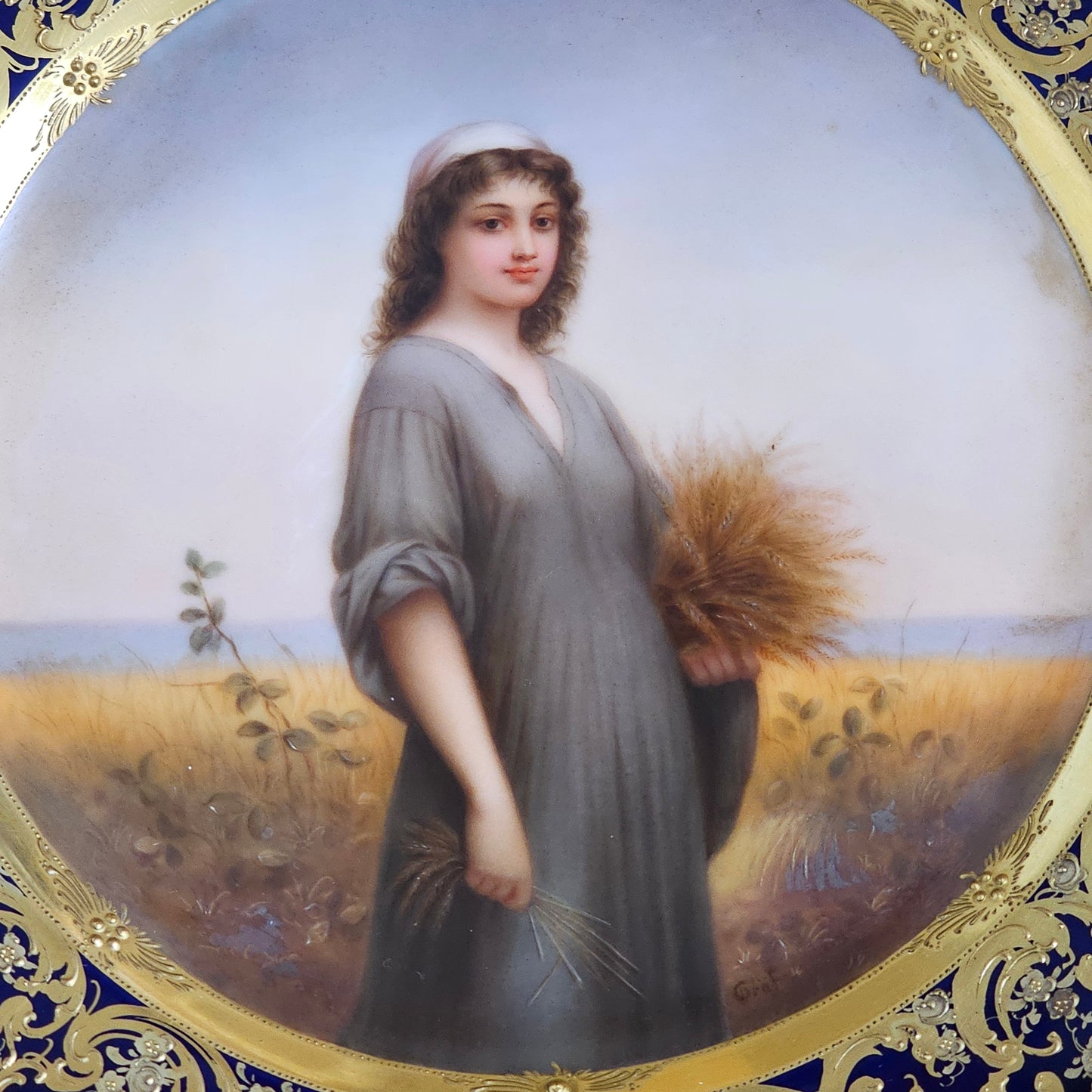 Fabulous 19th Century Vienna Signed Porcelain Plate “Ruth” in a Magnificent 54cm Florentine Frame
