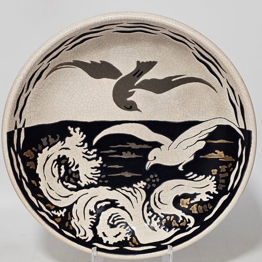 A Large Longwy Primavera art deco charger decorated with seagulls