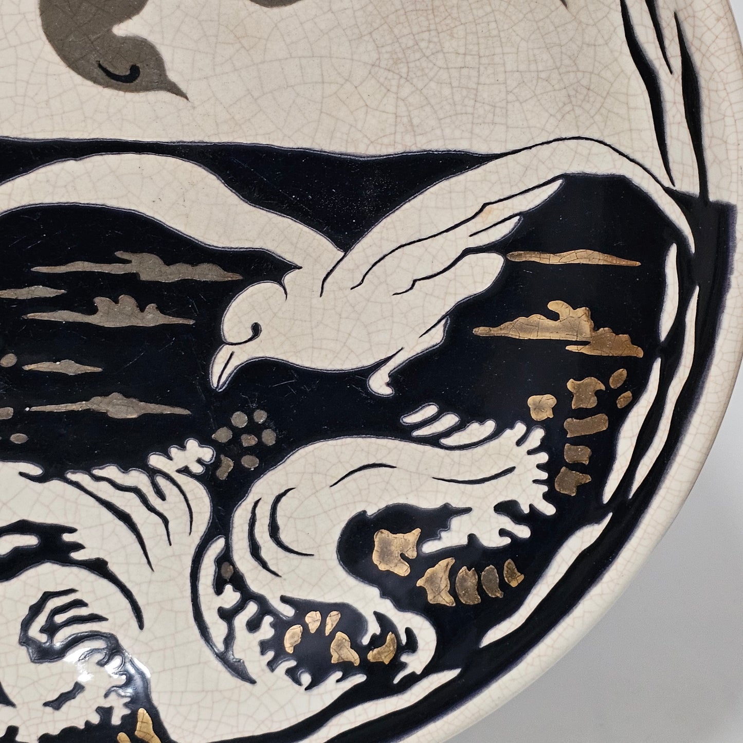 A Large Longwy Primavera art deco charger decorated with seagulls