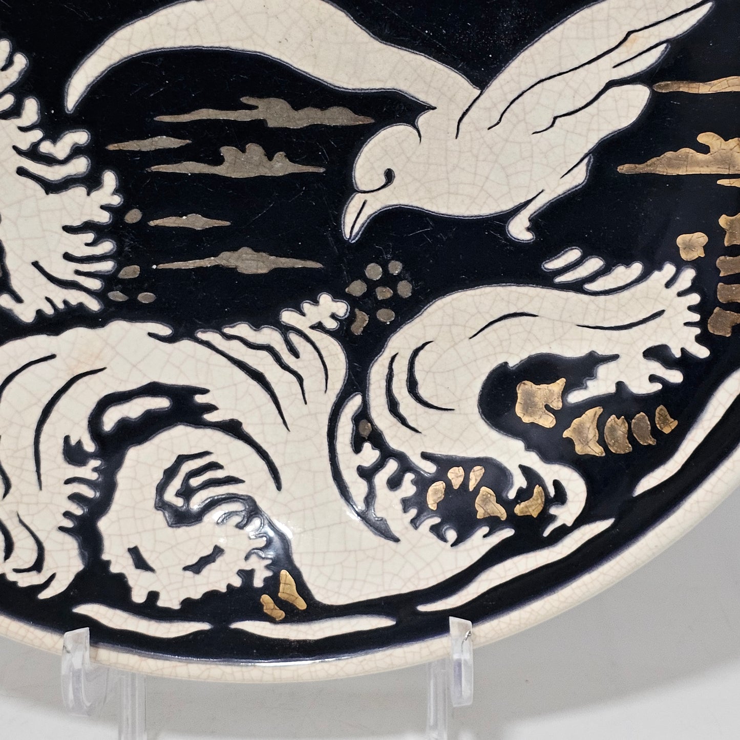 A Large Longwy Primavera art deco charger decorated with seagulls