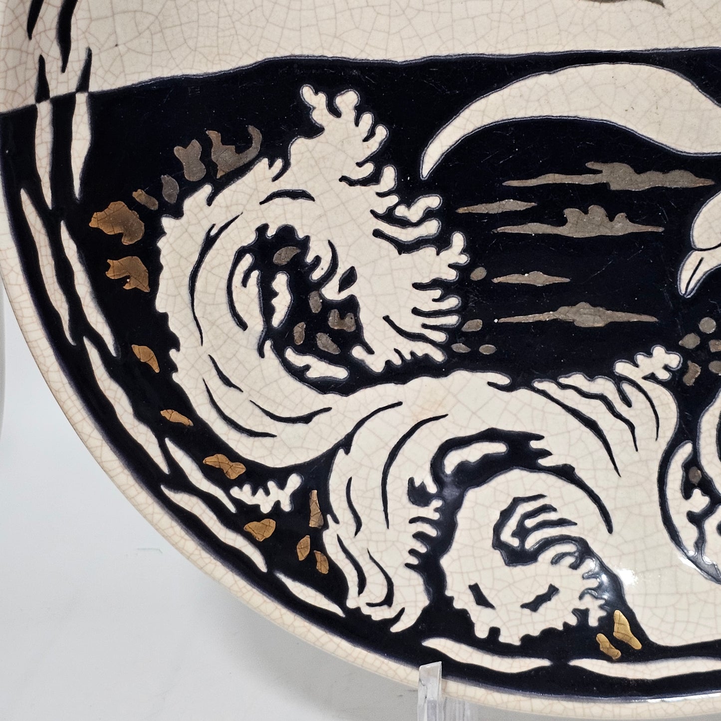 A Large Longwy Primavera art deco charger decorated with seagulls