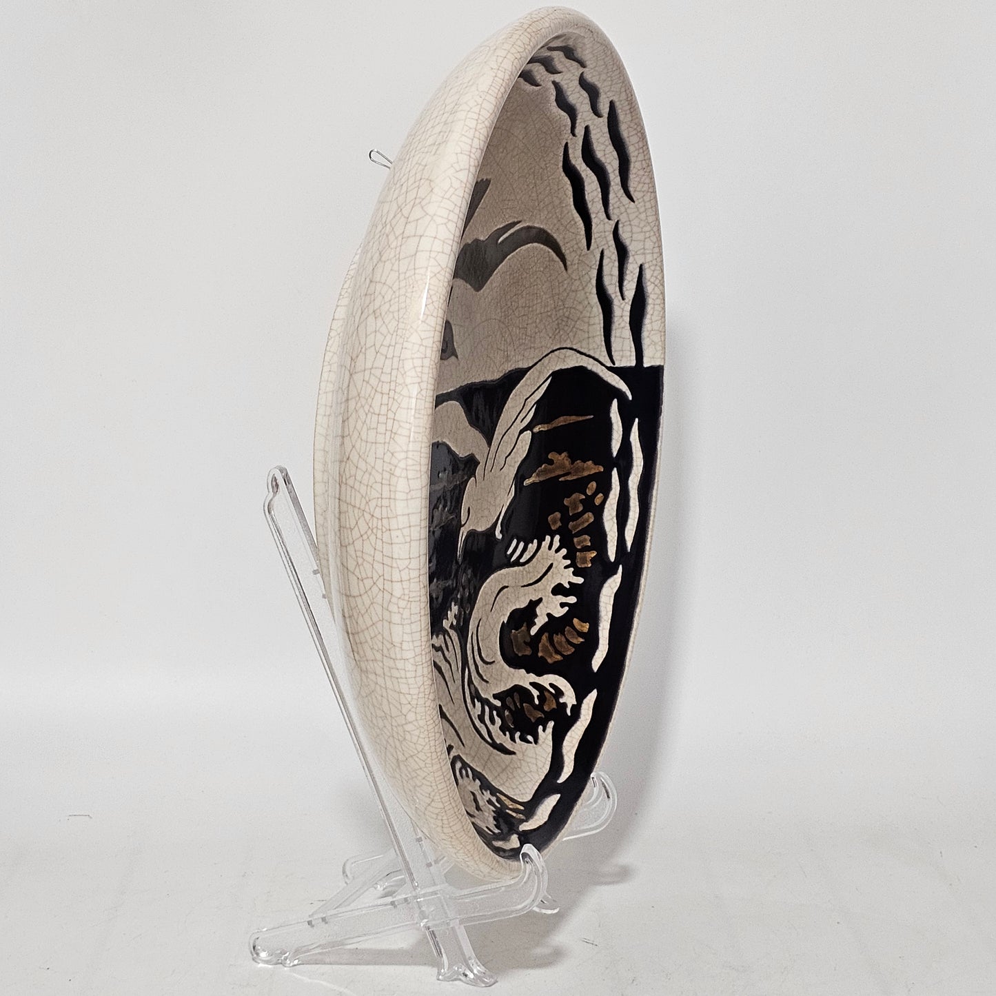A Large Longwy Primavera art deco charger decorated with seagulls