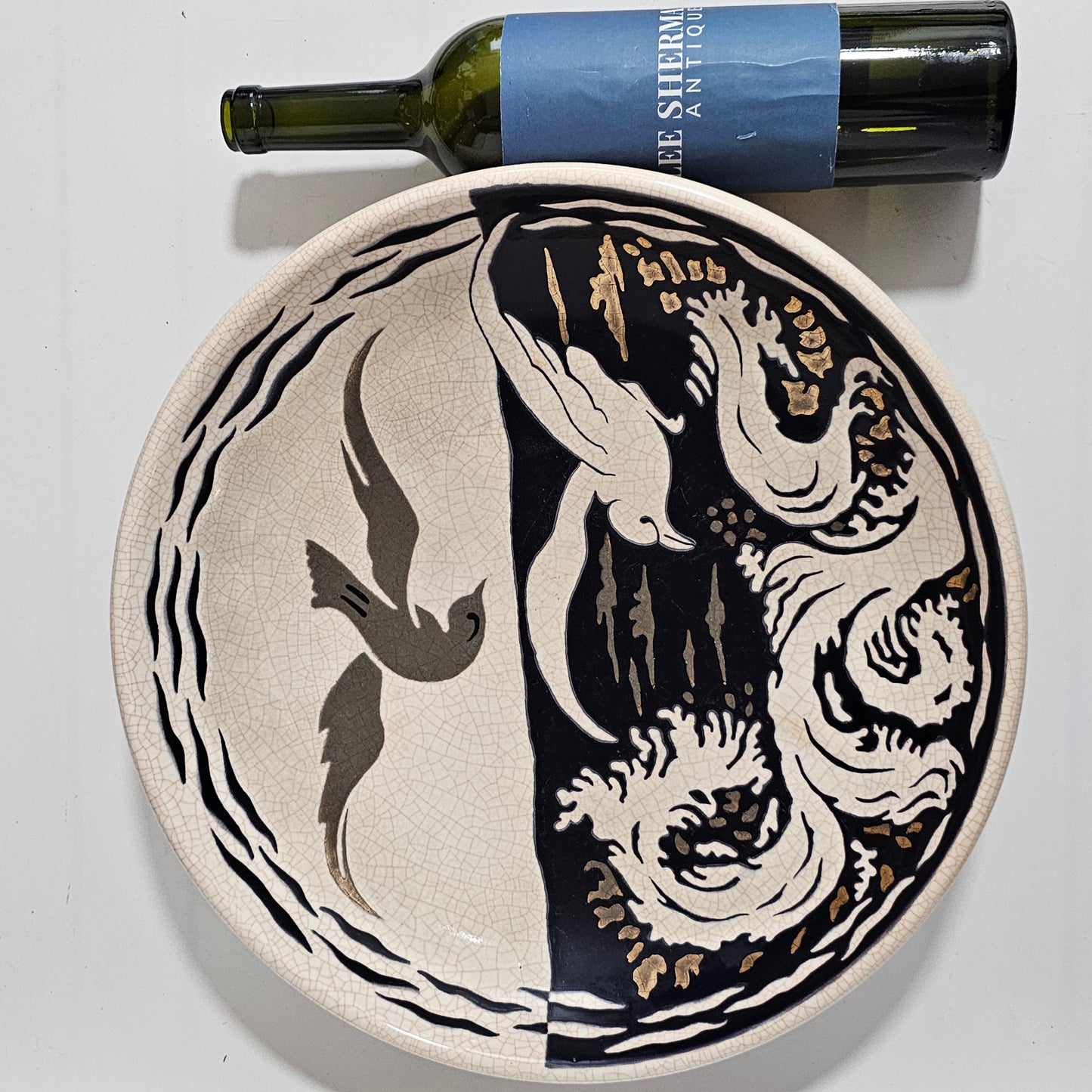 A Large Longwy Primavera art deco charger decorated with seagulls