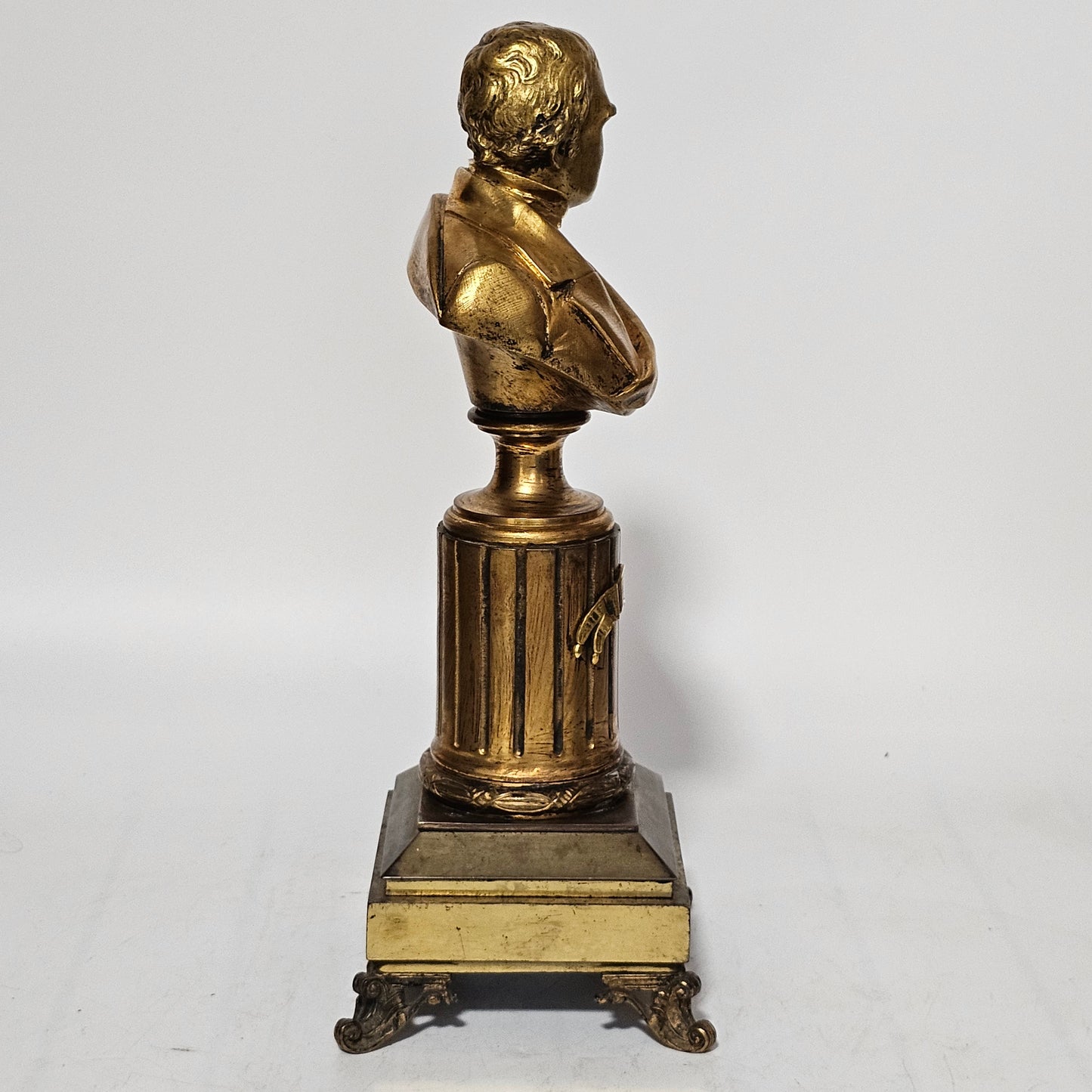 Fine 19thc 34cm Gilt Bronze Bust of Sir Walter Scott on Fluted Bronze Column