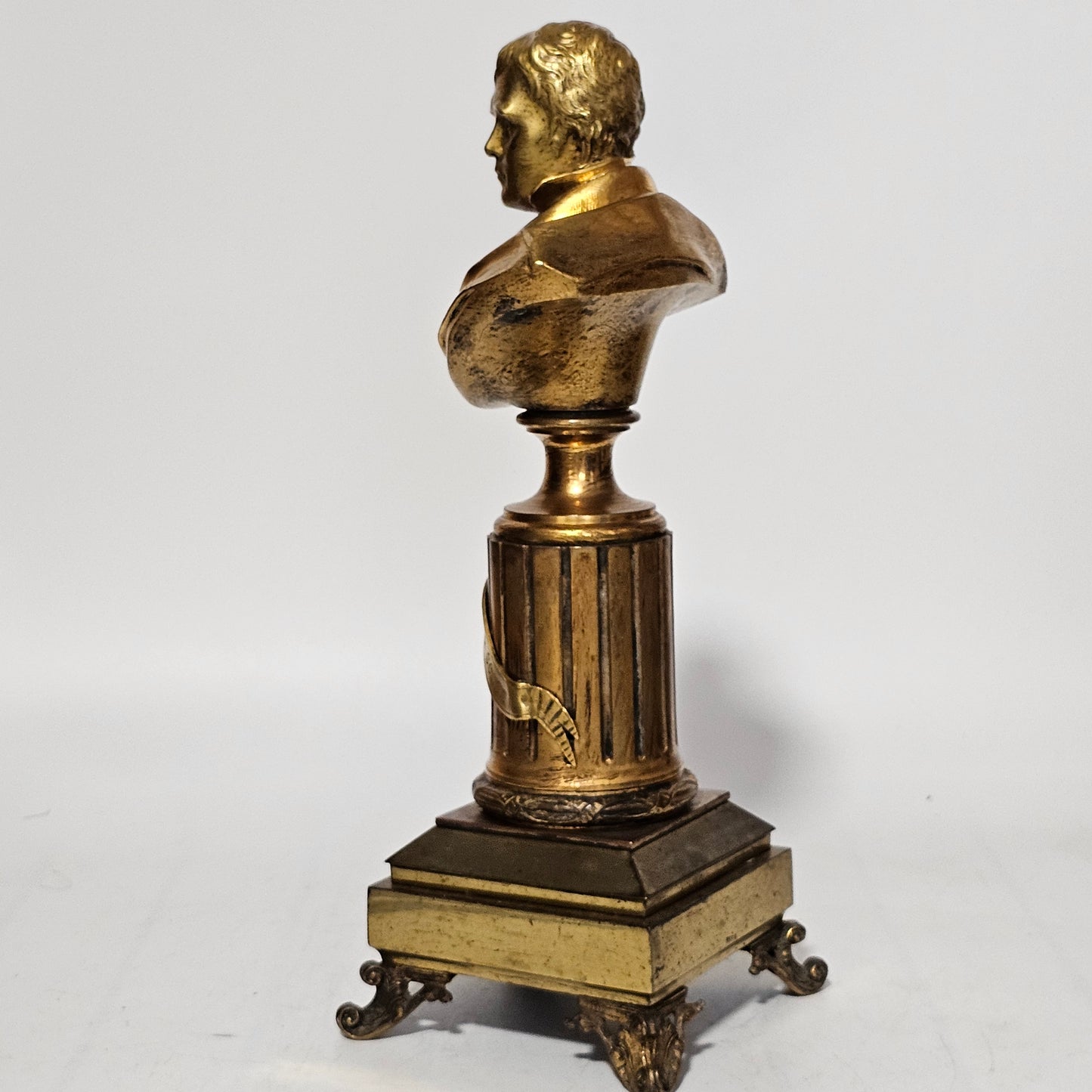 Fine 19thc 34cm Gilt Bronze Bust of Sir Walter Scott on Fluted Bronze Column