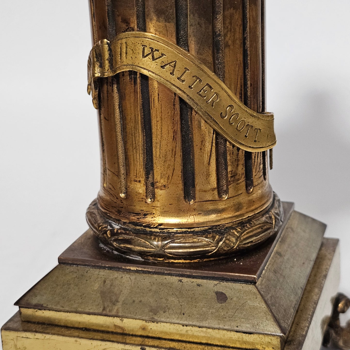 Fine 19thc 34cm Gilt Bronze Bust of Sir Walter Scott on Fluted Bronze Column