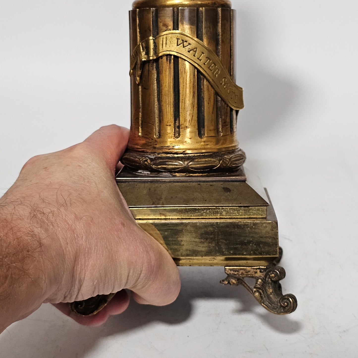 Fine 19thc 34cm Gilt Bronze Bust of Sir Walter Scott on Fluted Bronze Column