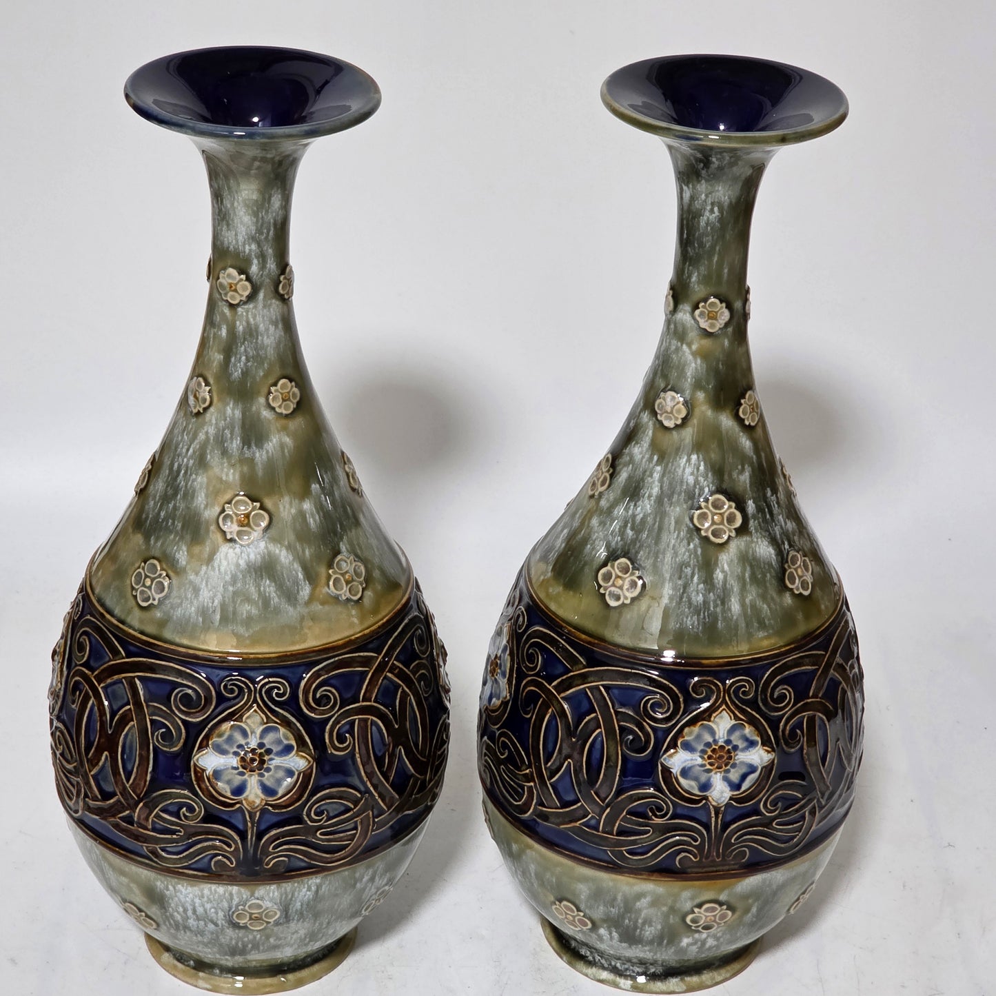 A Large Pair Of Royal Doulton Stoneware Art Nouveau Vases No.6114 by MB c.1905