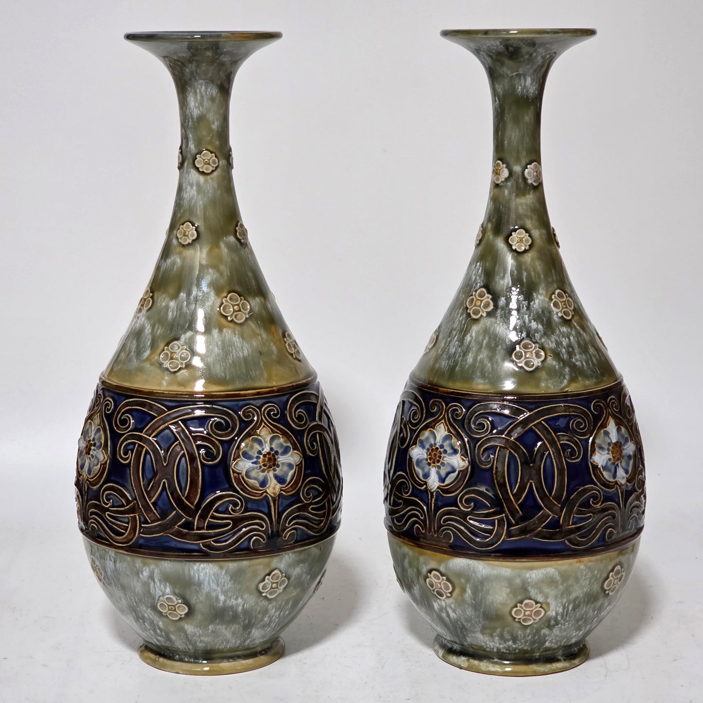 A Large Pair Of Royal Doulton Stoneware Art Nouveau Vases No.6114 by MB c.1905