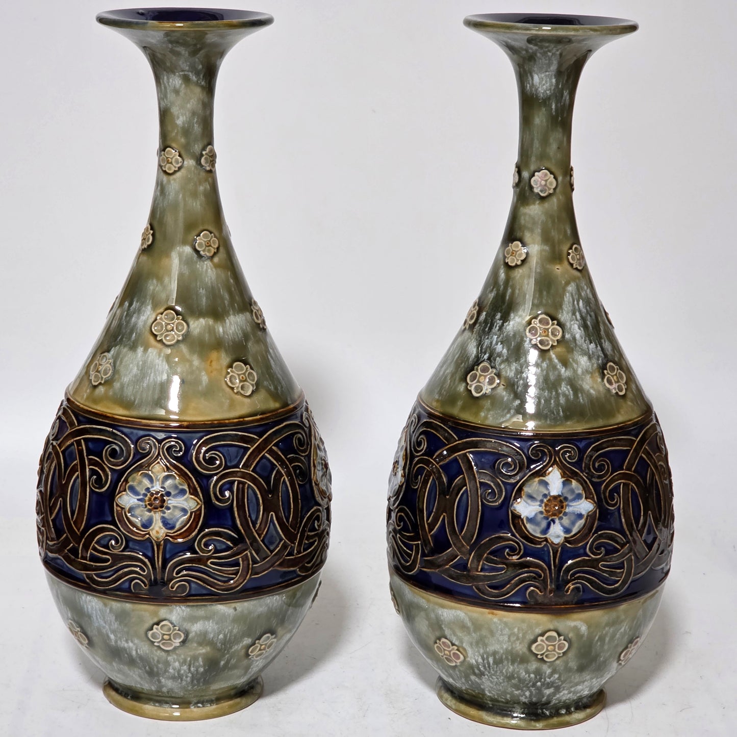 A Large Pair Of Royal Doulton Stoneware Art Nouveau Vases No.6114 by MB c.1905