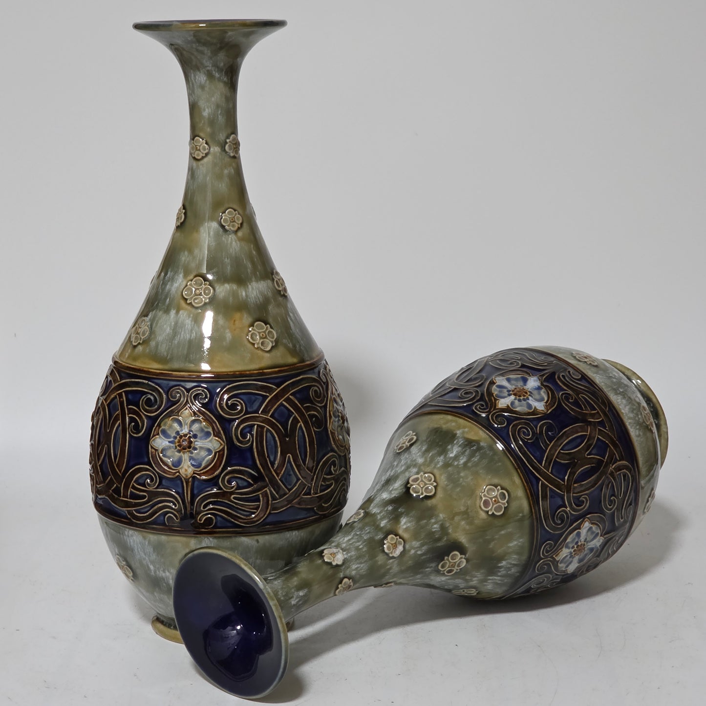 A Large Pair Of Royal Doulton Stoneware Art Nouveau Vases No.6114 by MB c.1905