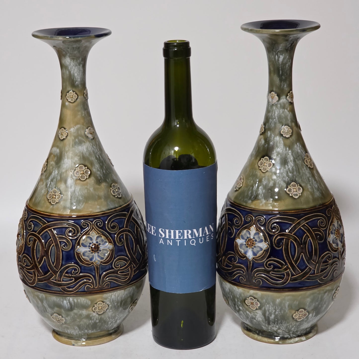A Large Pair Of Royal Doulton Stoneware Art Nouveau Vases No.6114 by MB c.1905