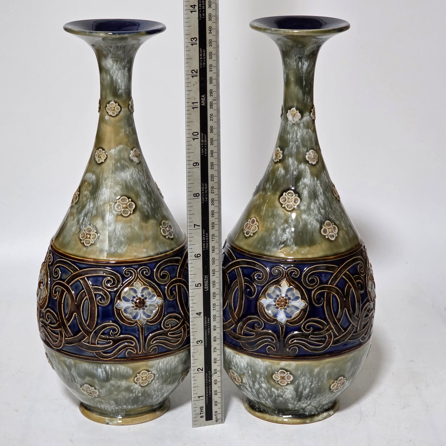 A Large Pair Of Royal Doulton Stoneware Art Nouveau Vases No.6114 by MB c.1905