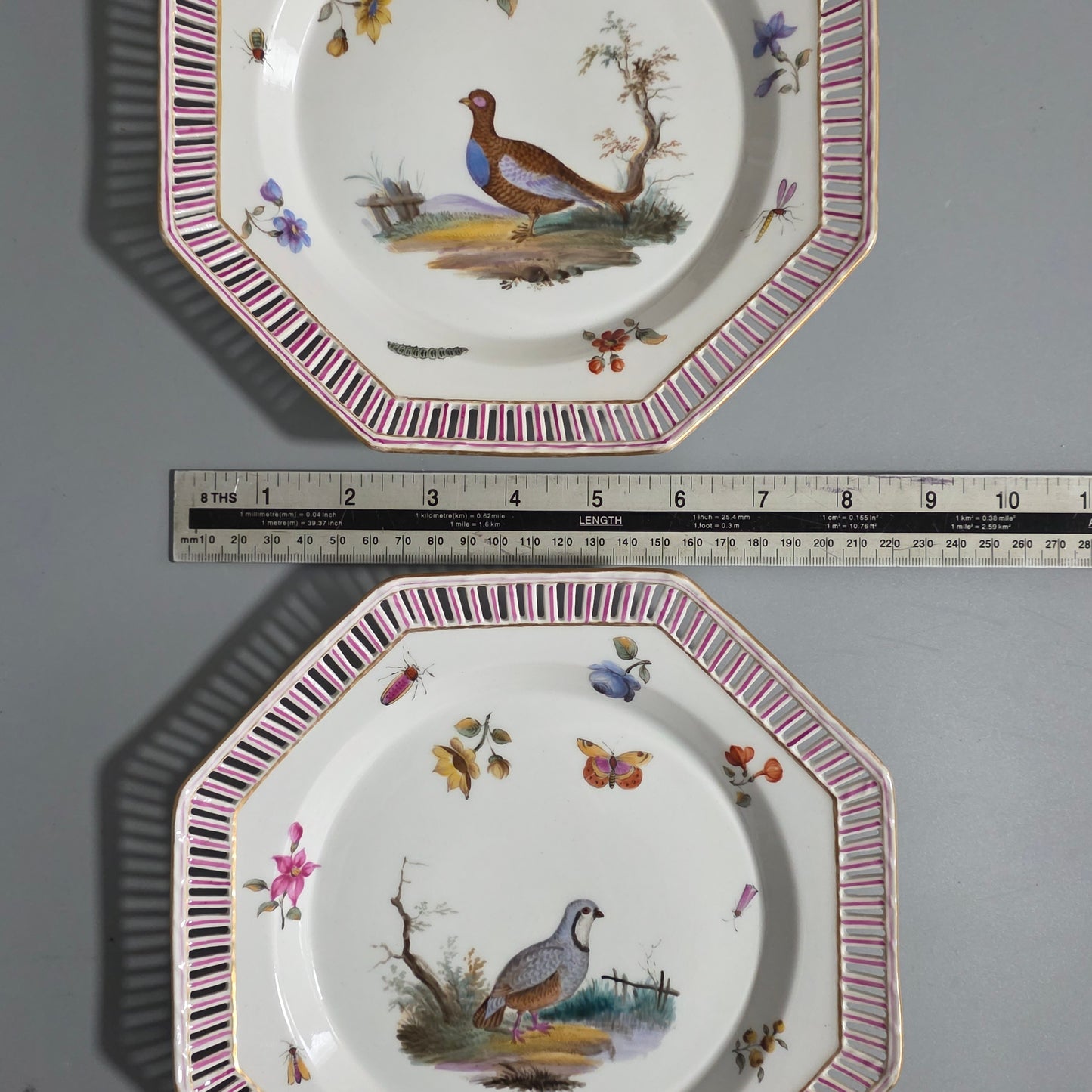 Kpm Berlin Porcelain Octagonal Fretted Hand Painted Bird Plate