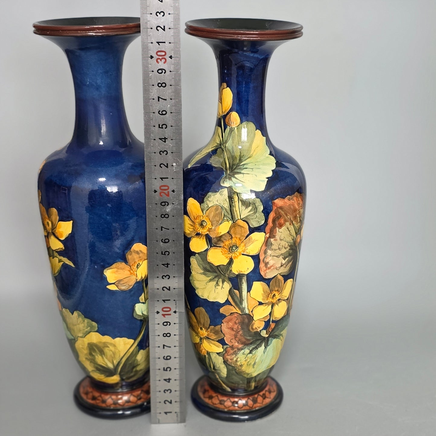 A Pair Of Doulton Lambeth Faience Vases, Late 19th Century, Decorated By Alberta L. Green