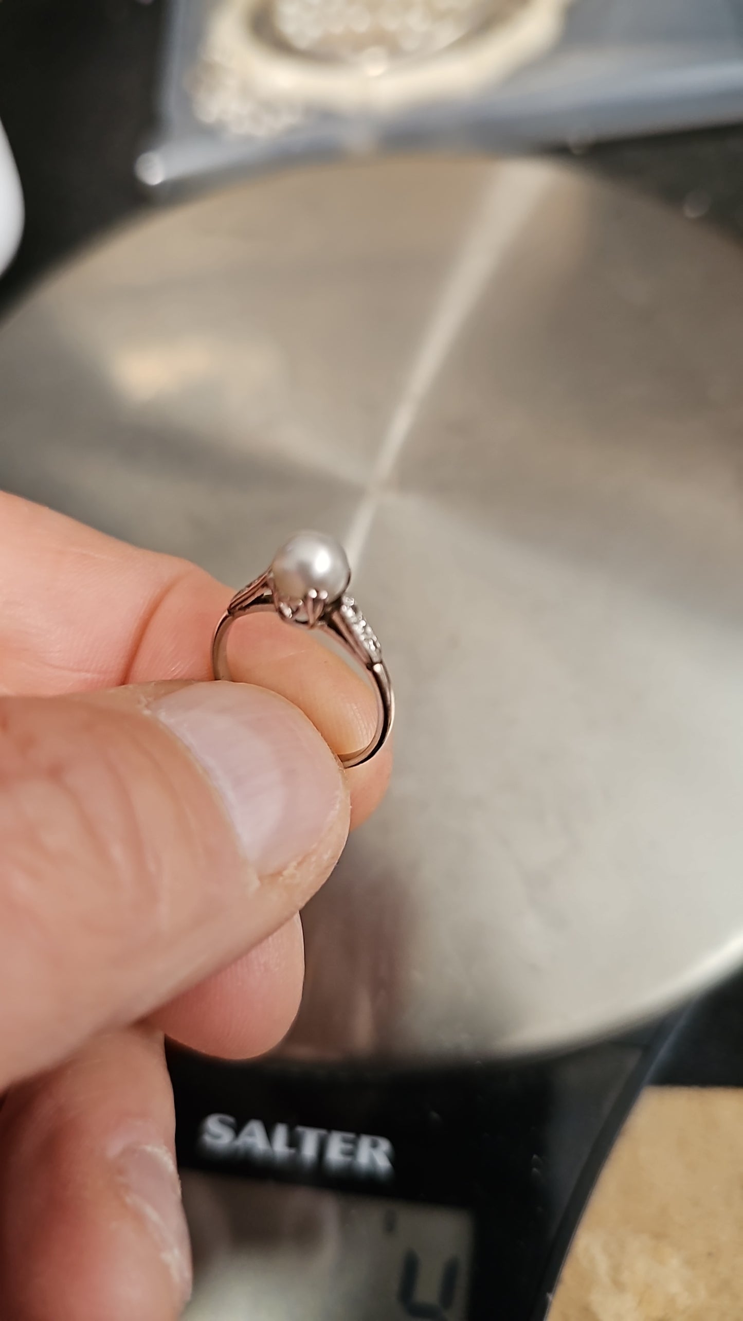 Vintage Elegant Platinum , Diamond & Pearl Ring