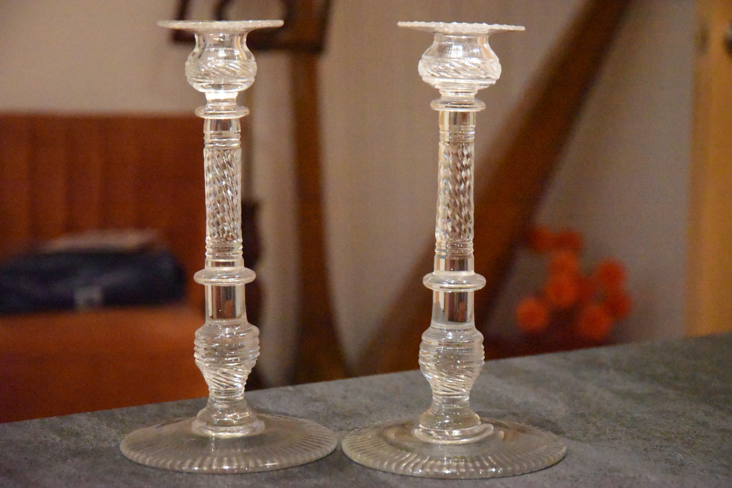 Superb Large Pair Of Victorian Cut Crystal Glass Candlesticks - Lee Sherman Antiques