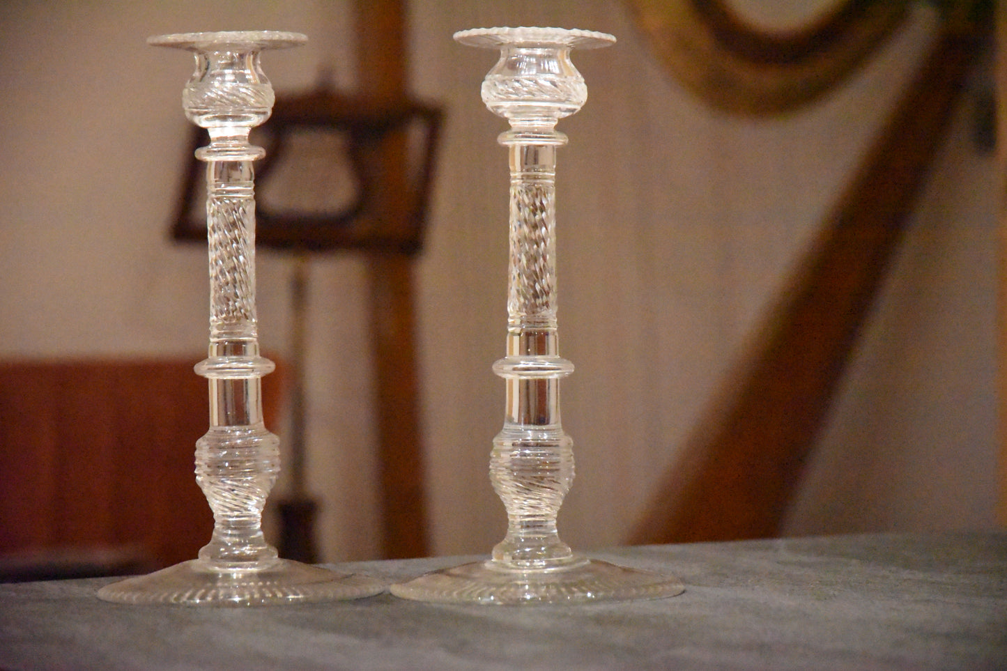 Superb Large Pair Of Victorian Cut Crystal Glass Candlesticks - Lee Sherman Antiques