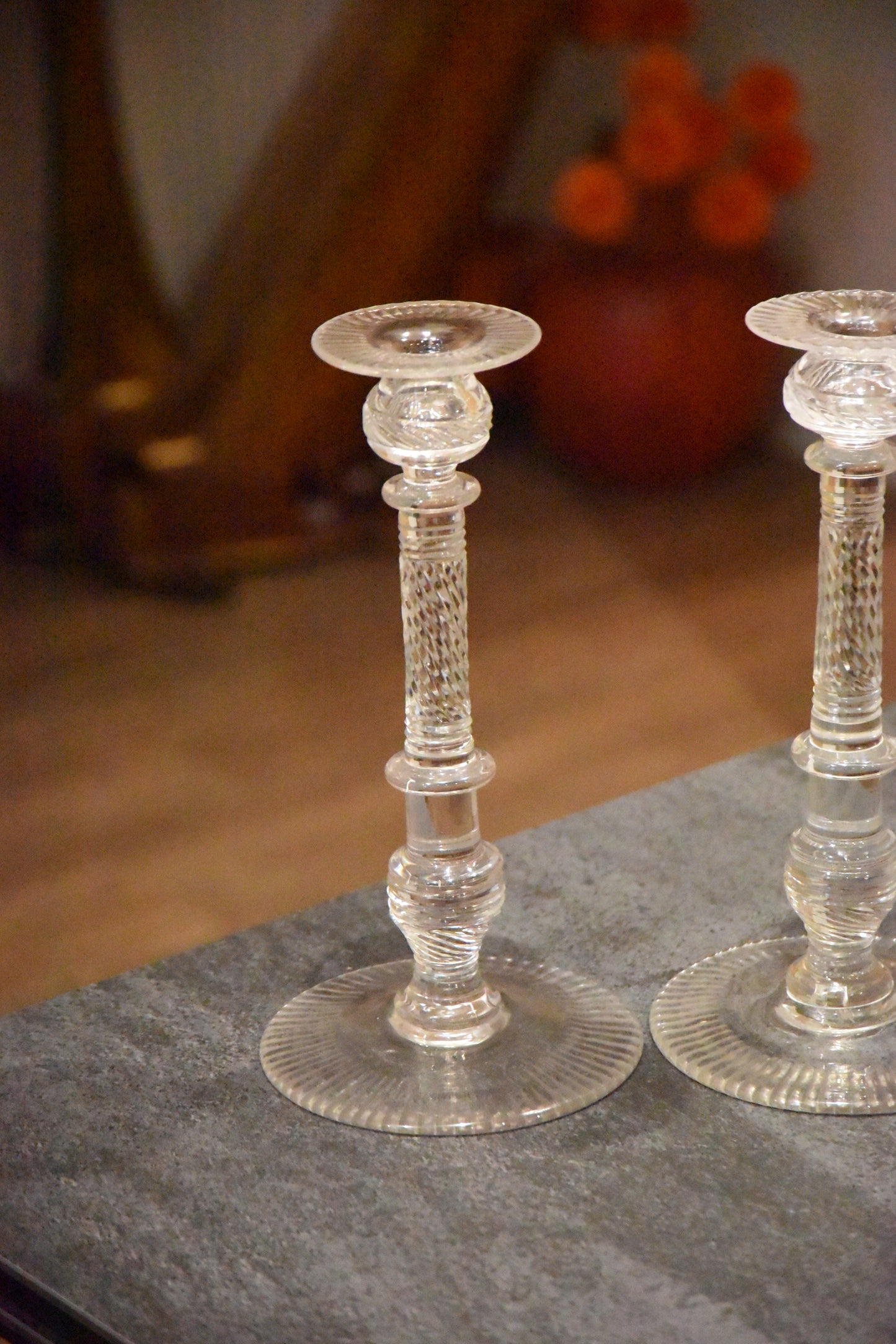 Superb Large Pair Of Victorian Cut Crystal Glass Candlesticks - Lee Sherman Antiques