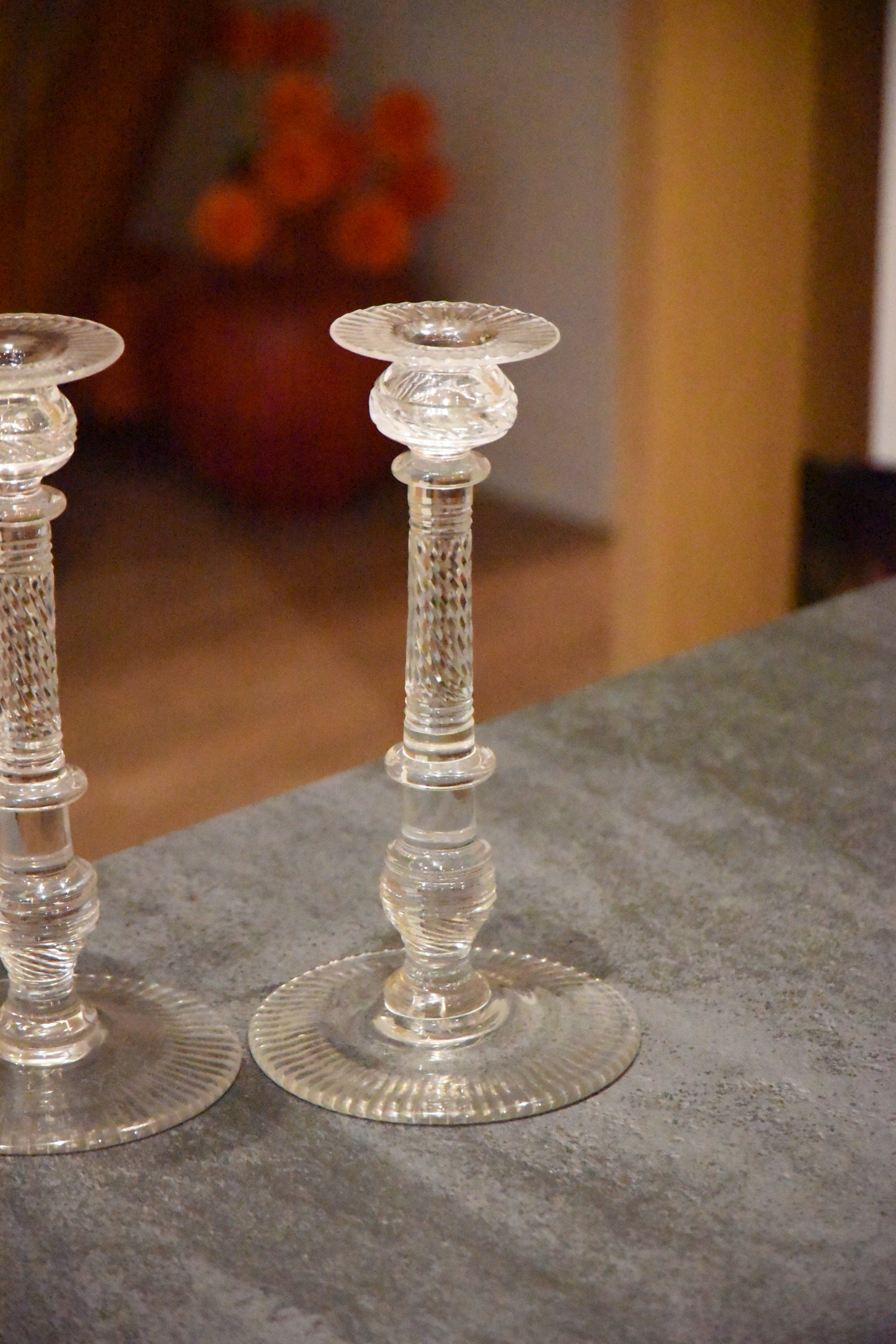 Superb Large Pair Of Victorian Cut Crystal Glass Candlesticks - Lee Sherman Antiques