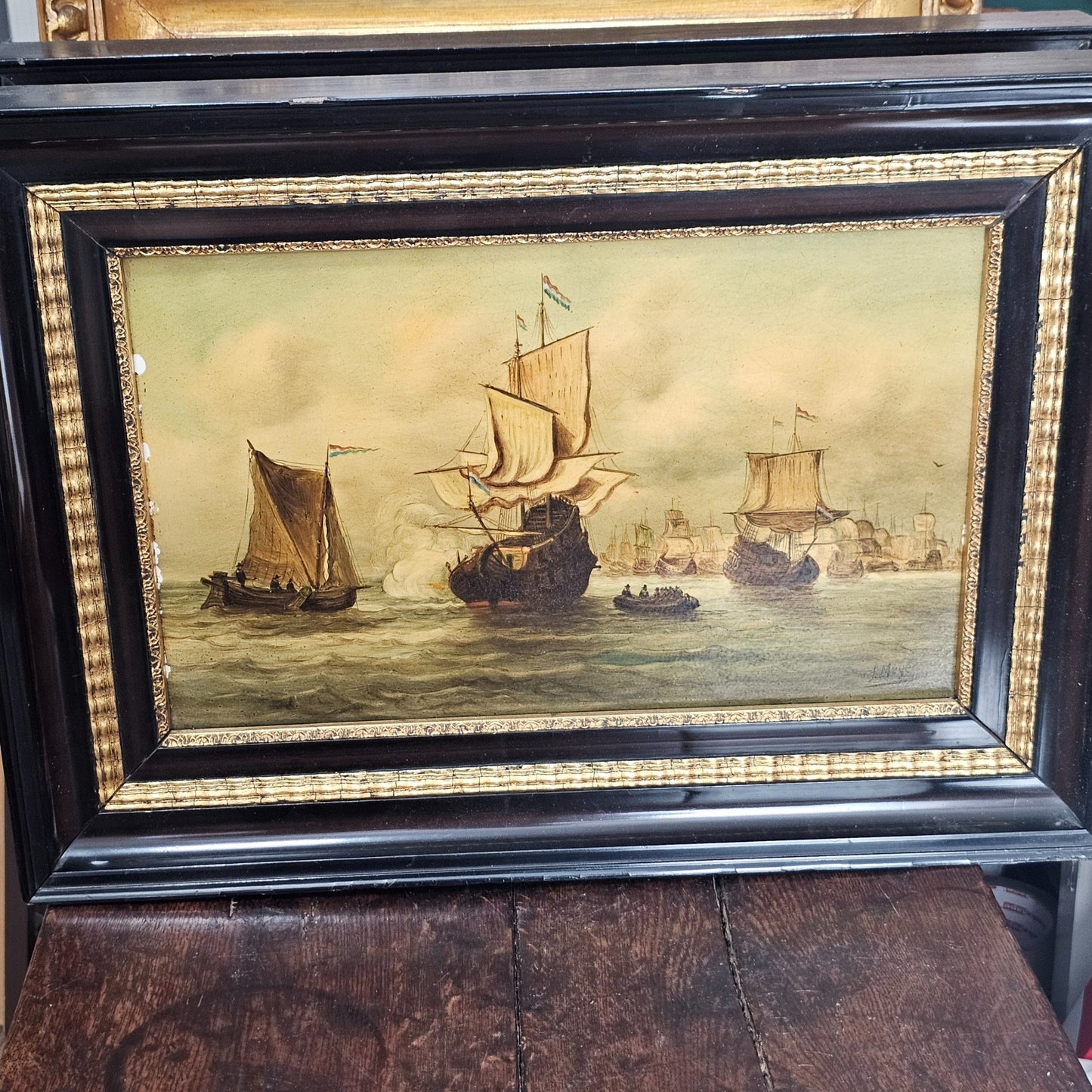 Fabulous Large Pr Of Painted Porcelain Panel Seascapes Signed J.Meyer C1900