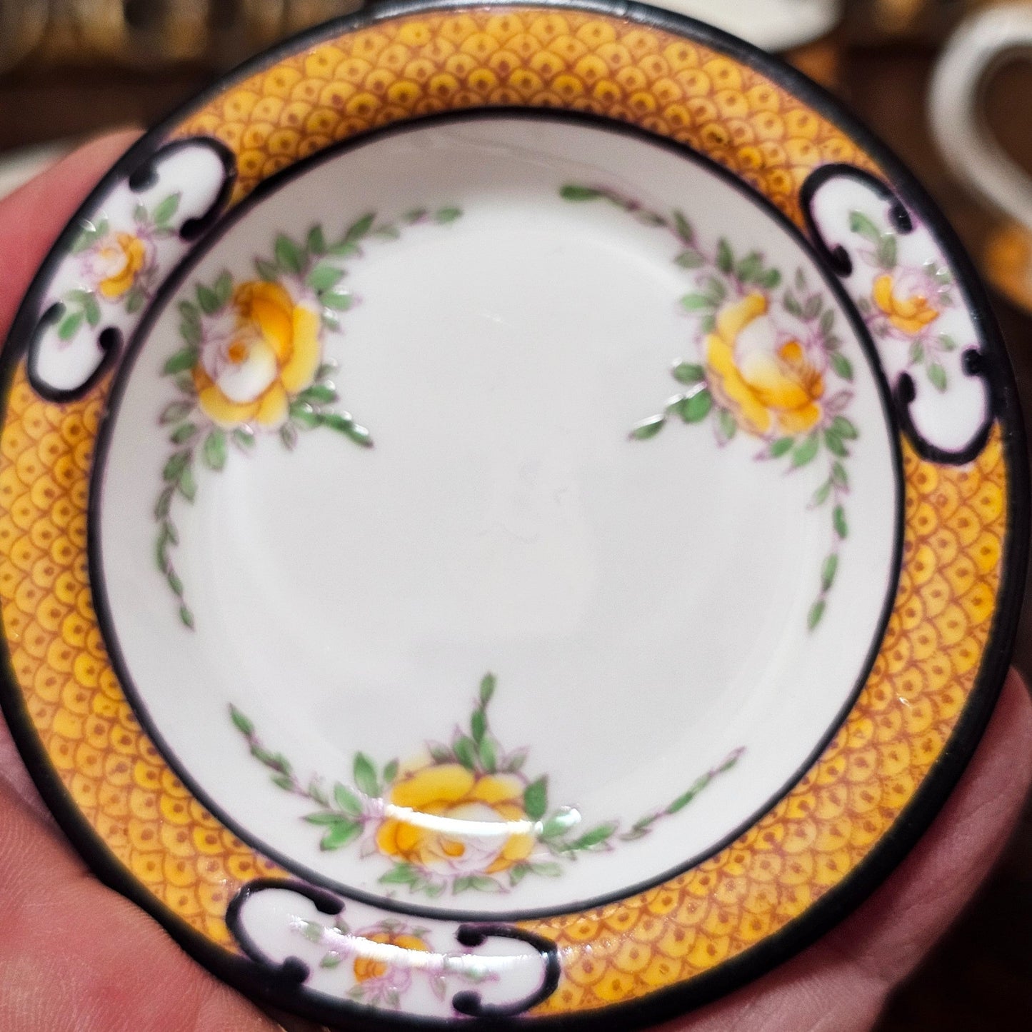 Exquisite Rare Mintons Yellow & Black Persian Rose Coffee Cans & Saucers C1900