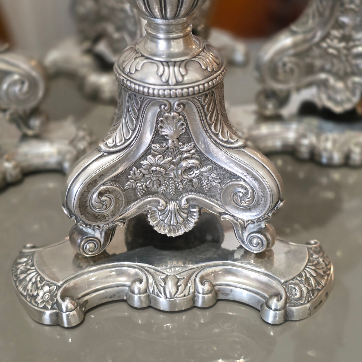 Rare Set of 4 X Fine German Silver Candlesticks 'Conrad Eduard Mappe' C1830 30cm