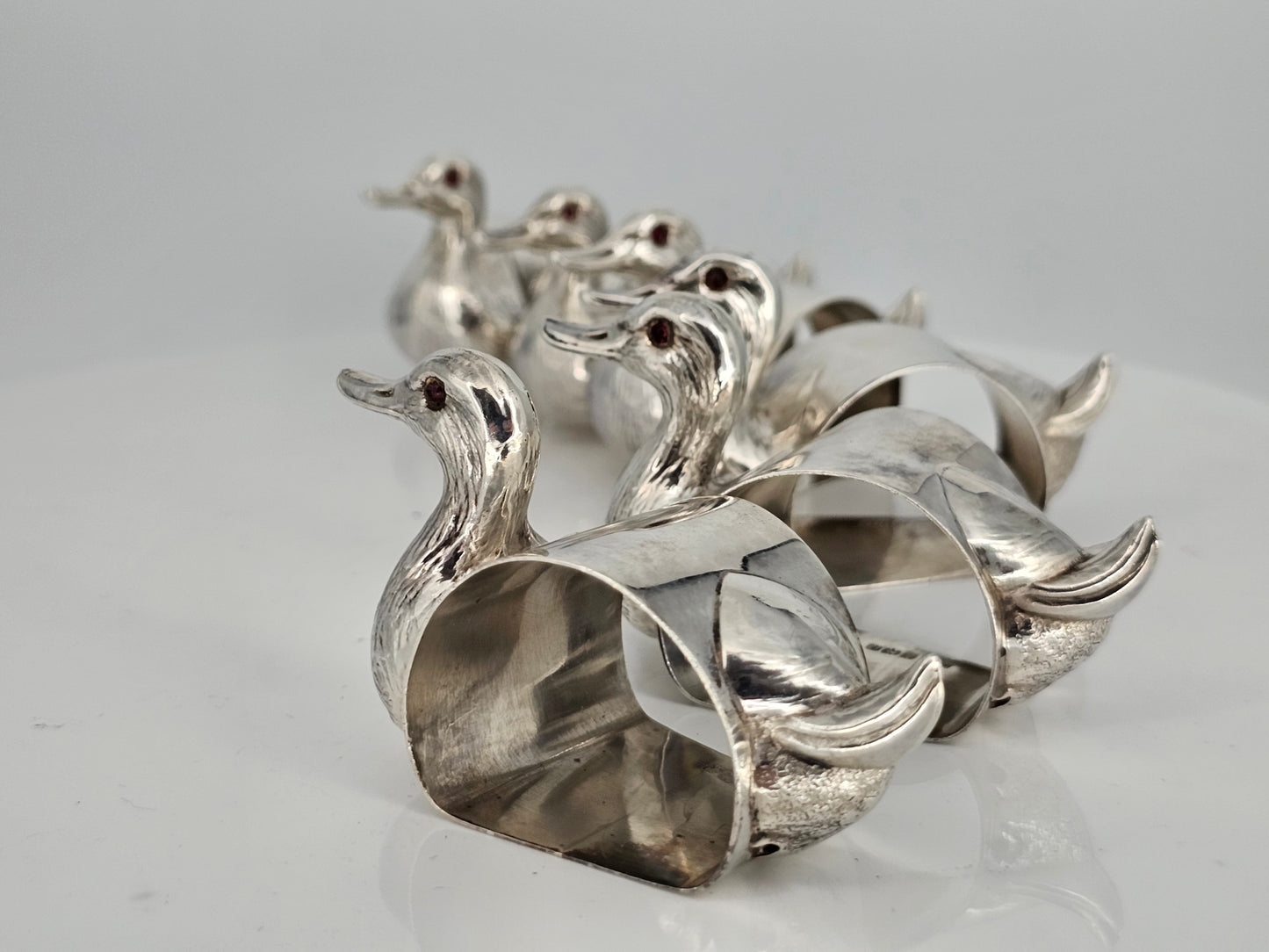 Stunning & Rare Antique Set Of Six Solid Silver Duck Napkin Rings - C1930s