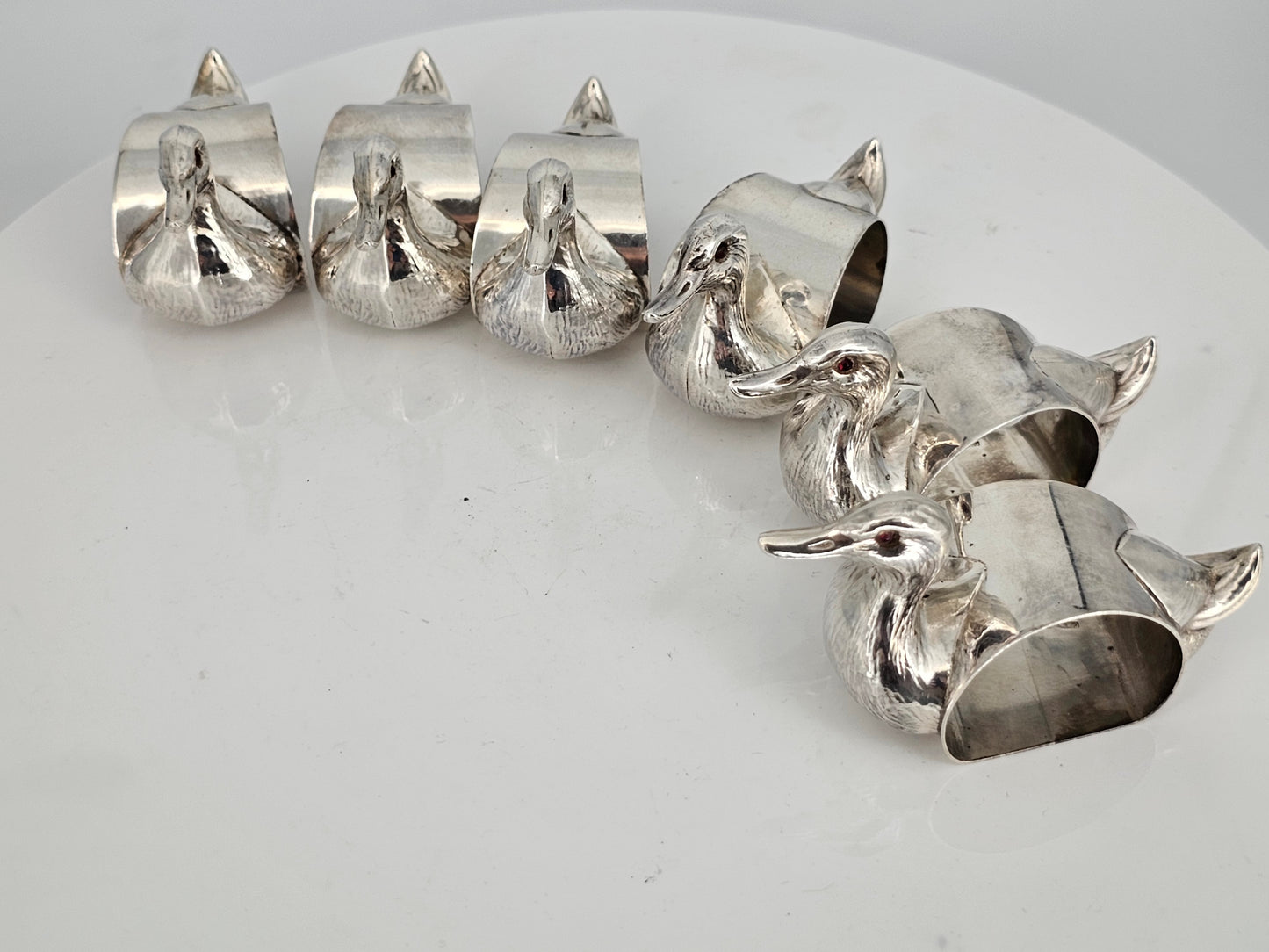 Stunning & Rare Antique Set Of Six Solid Silver Duck Napkin Rings - C1930s